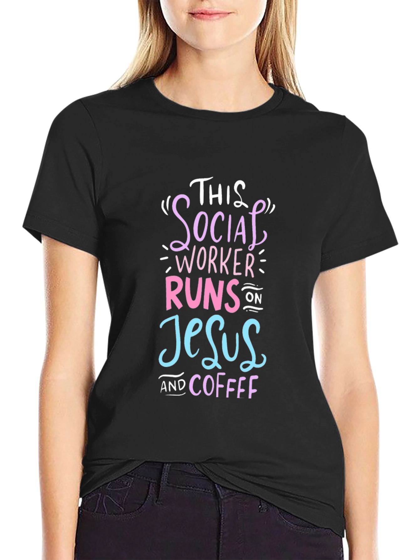 Social Worker Runs on Jesus and Coffee T-Shirt