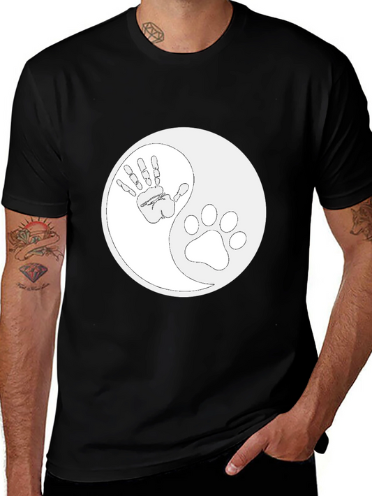 Yin Yang Hand Paw Print T-Shirt - Unisex Black Tee