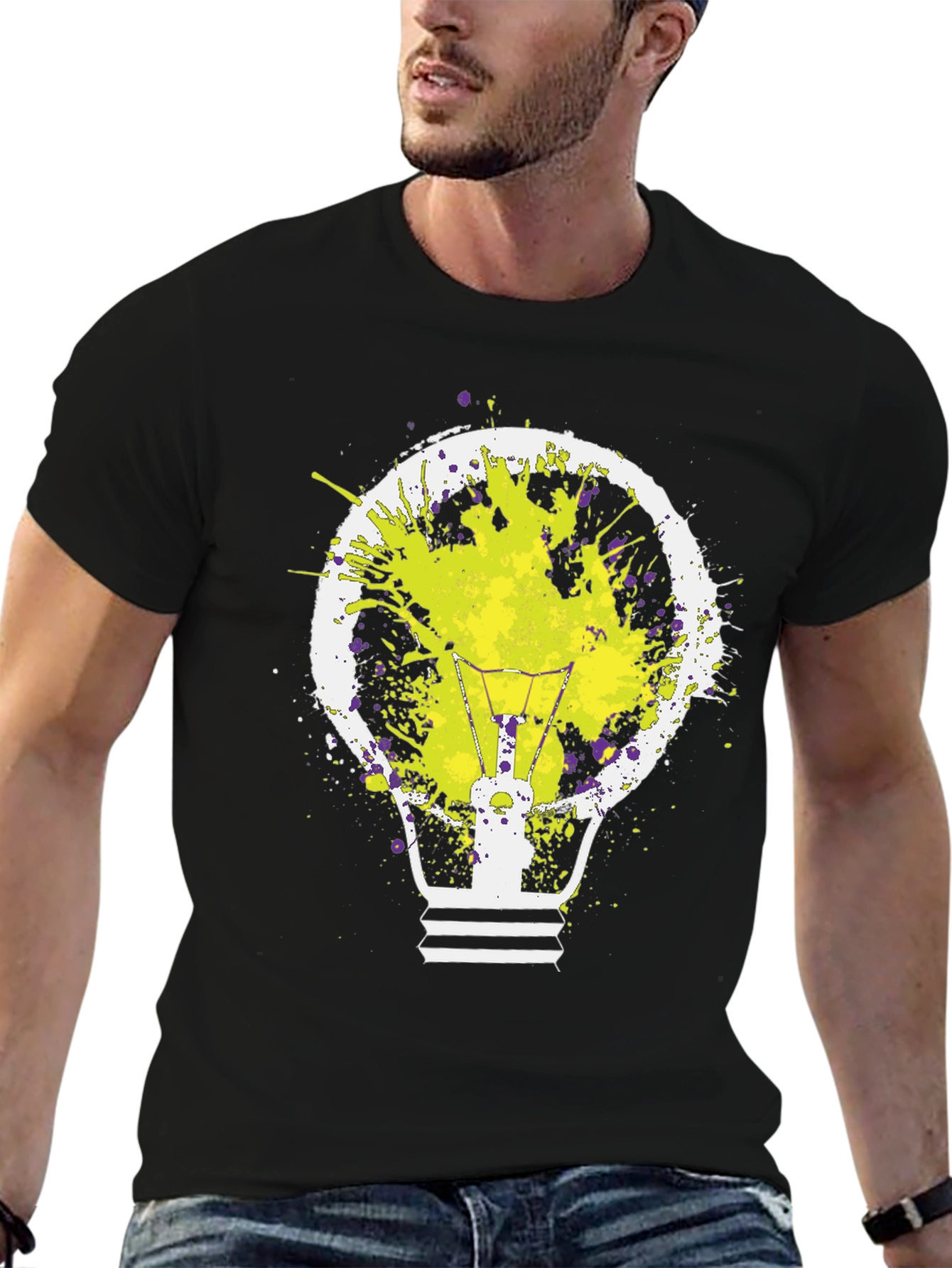 Idea Bulb Splatter Graphic Tee - Mens Black T-Shirt