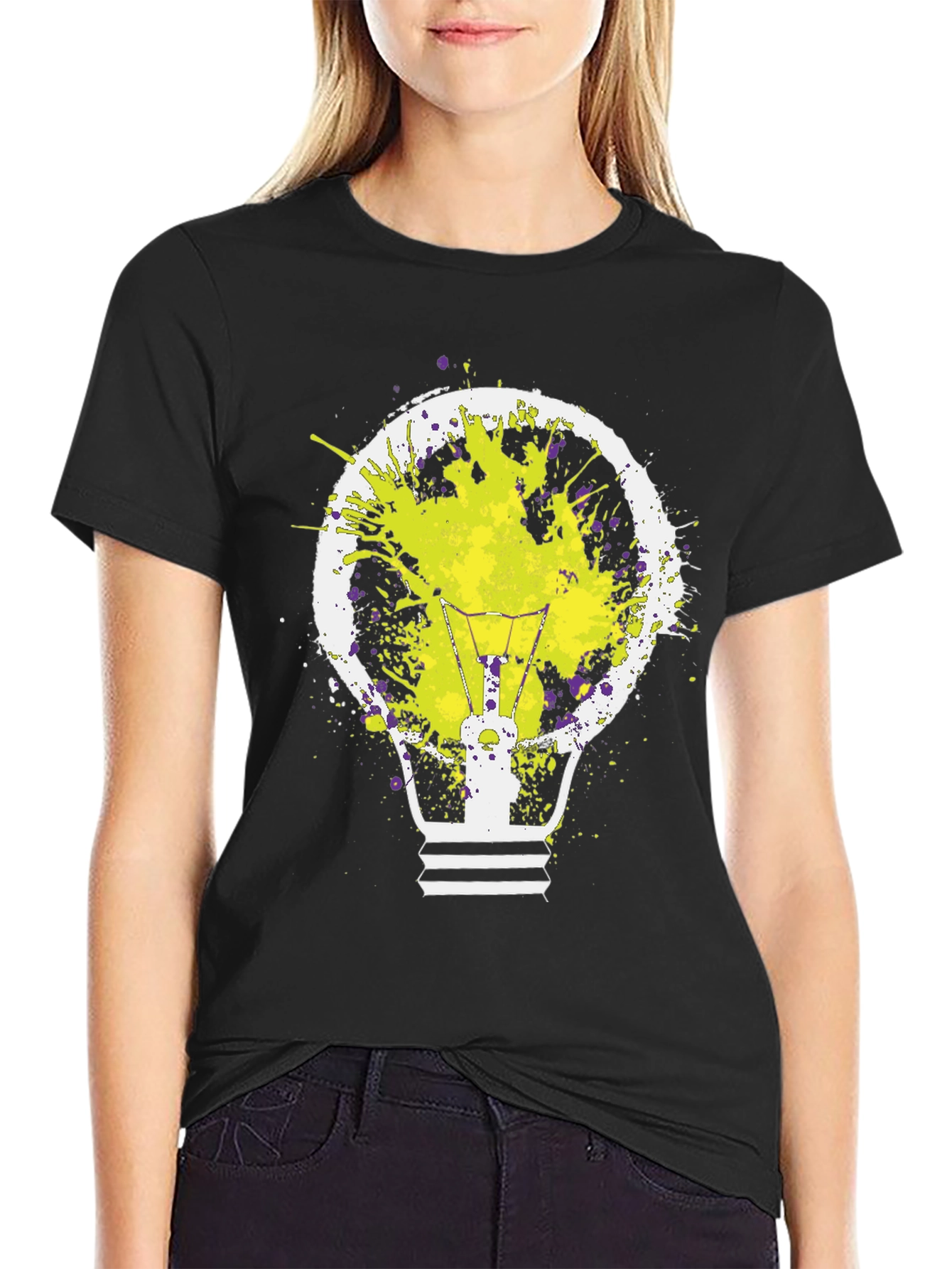 Idea Bulb Splatter Graphic Tee - Mens Black T-Shirt