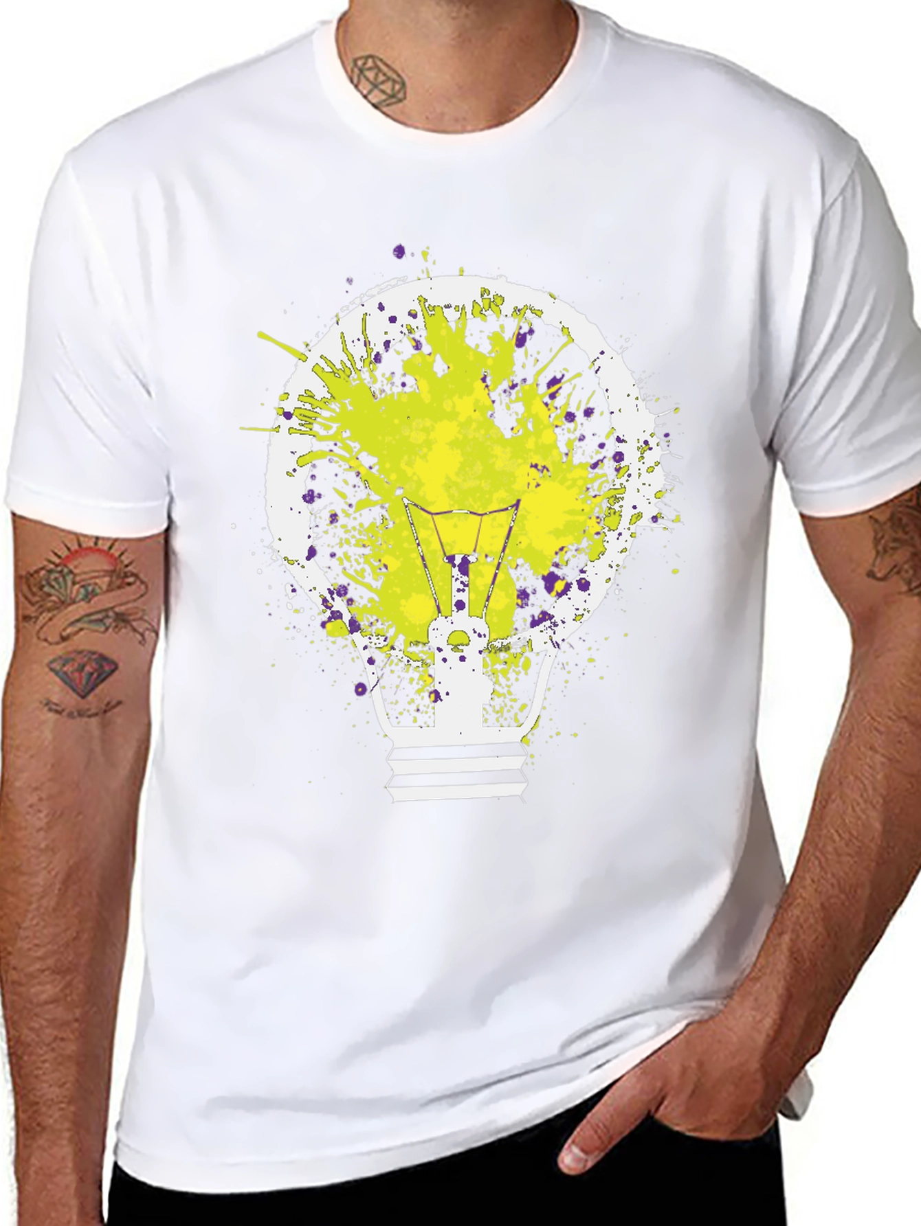 Idea Bulb Splatter Graphic Tee - Mens Black T-Shirt
