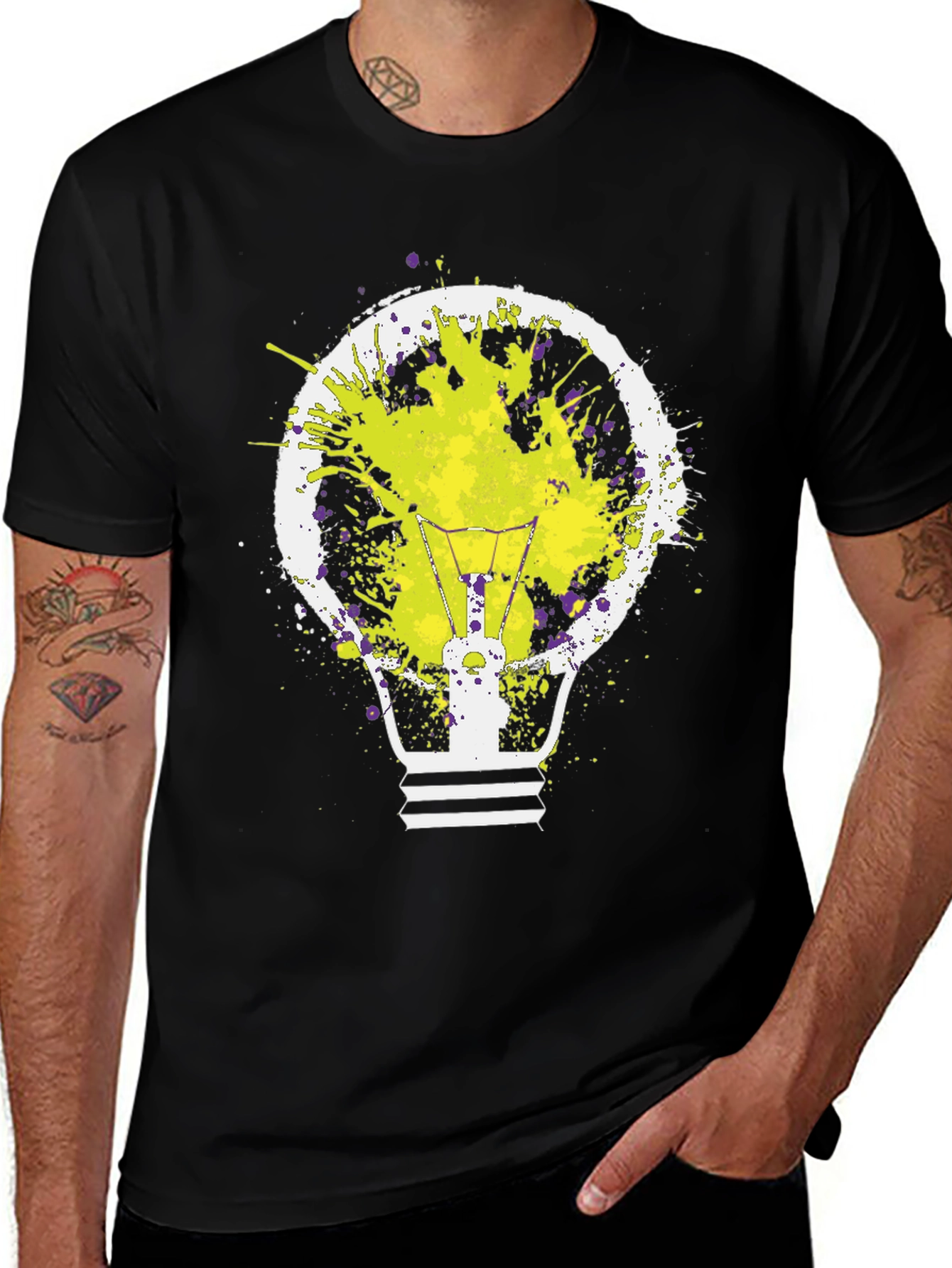 Idea Bulb Splatter Graphic Tee - Mens Black T-Shirt