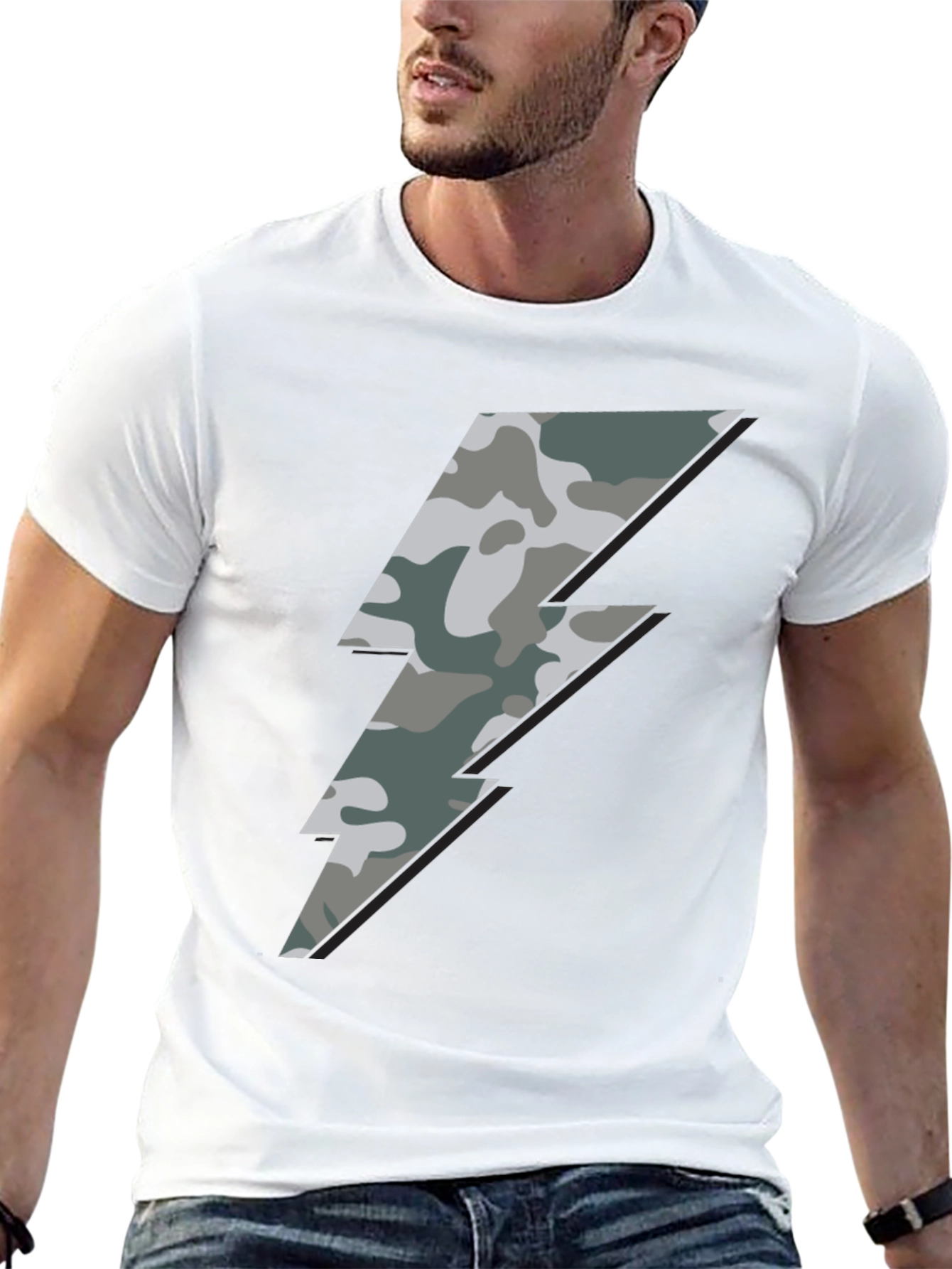 Camo Bolt Graphic Tee - Stylish Mens Casual Shirt