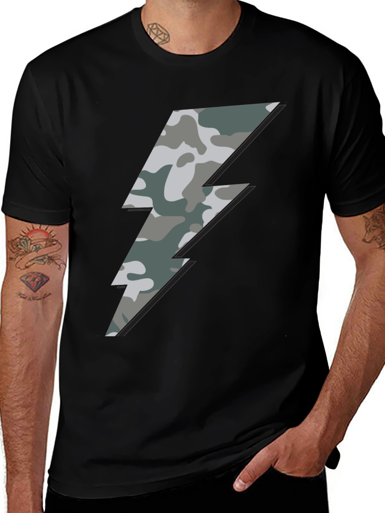 Camo Bolt Graphic Tee - Stylish Mens Casual Shirt