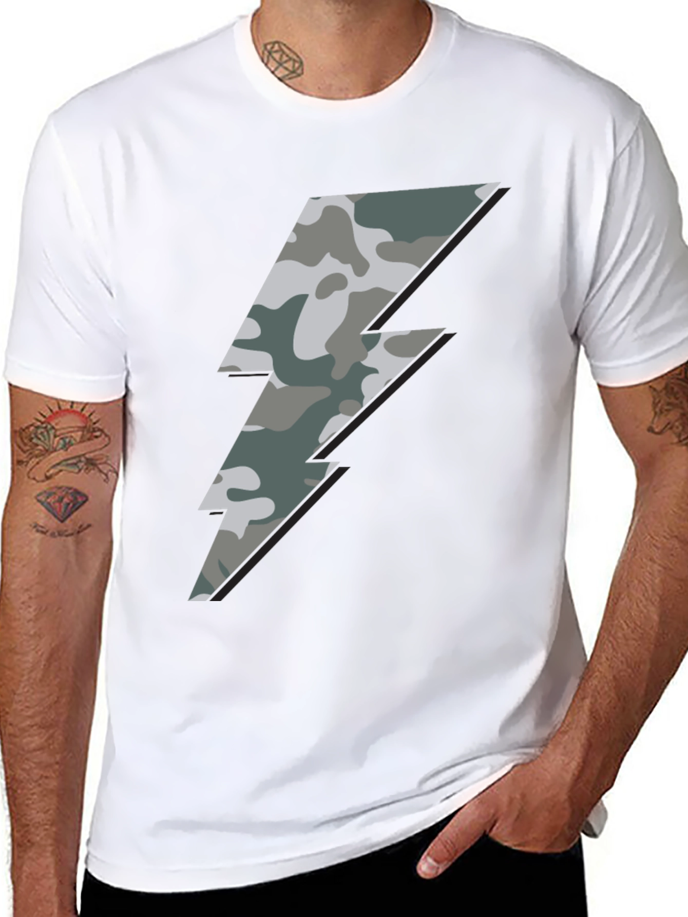 Camo Bolt Graphic Tee - Stylish Mens Casual Shirt