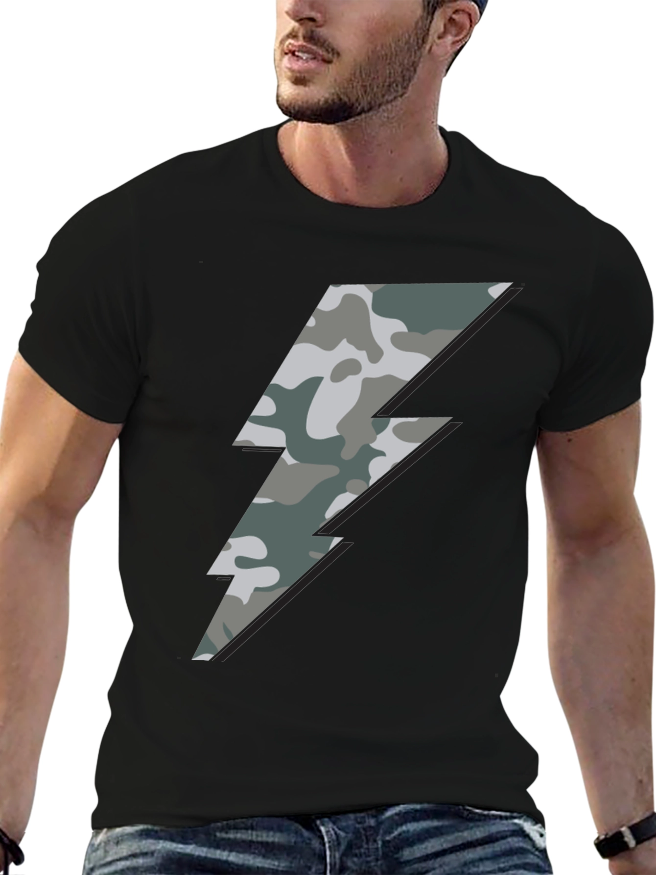 Camo Bolt Graphic Tee - Stylish Mens Casual Shirt