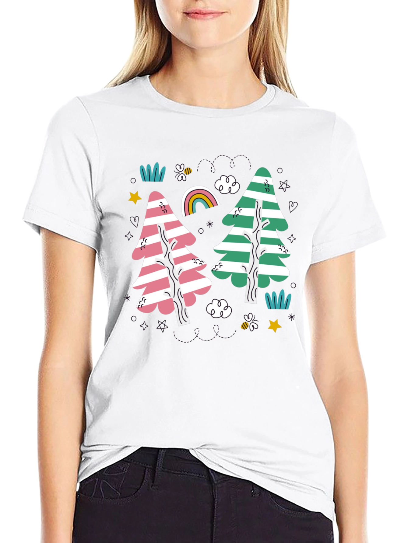 Striped Trees Black T-Shirt