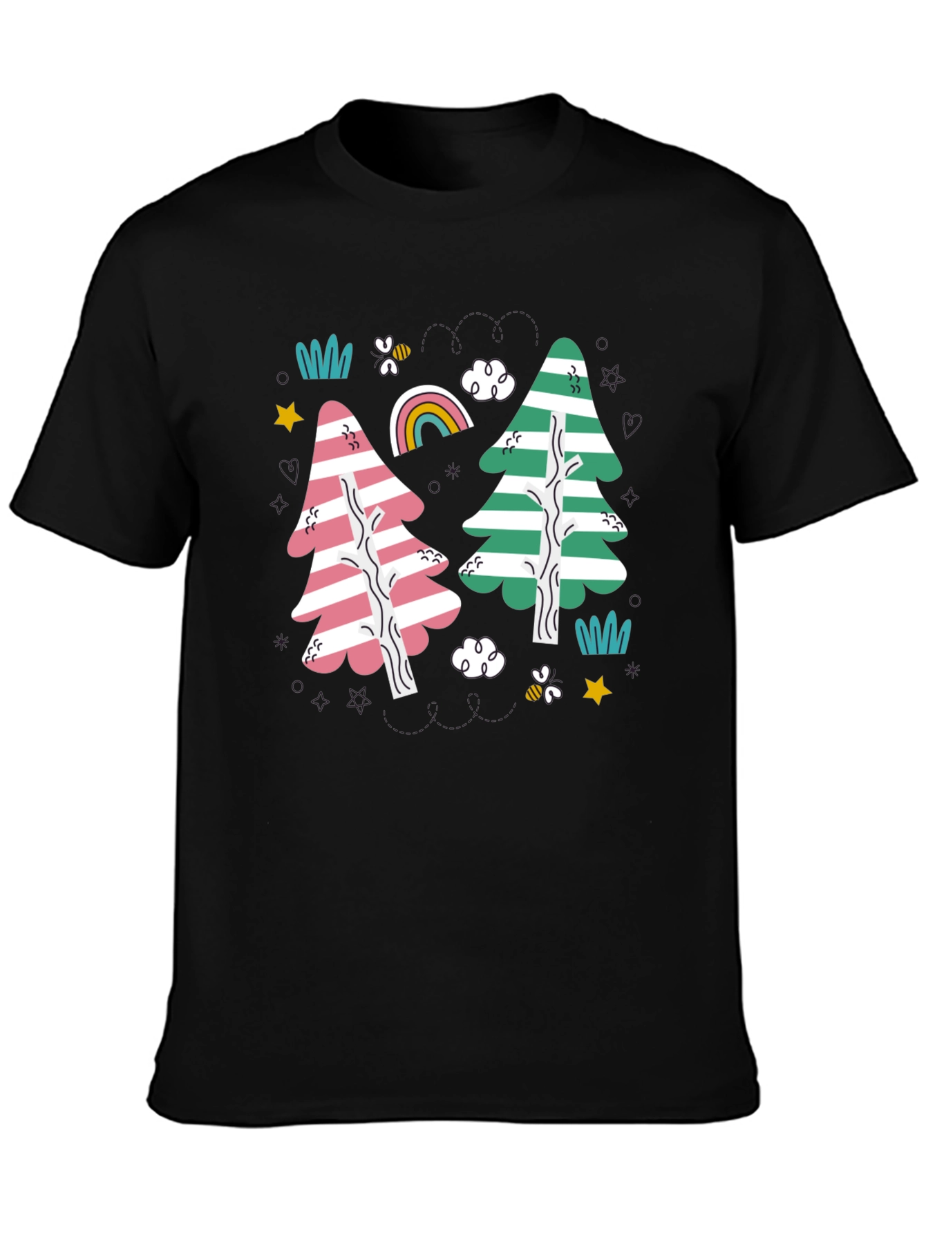 Striped Trees Black T-Shirt