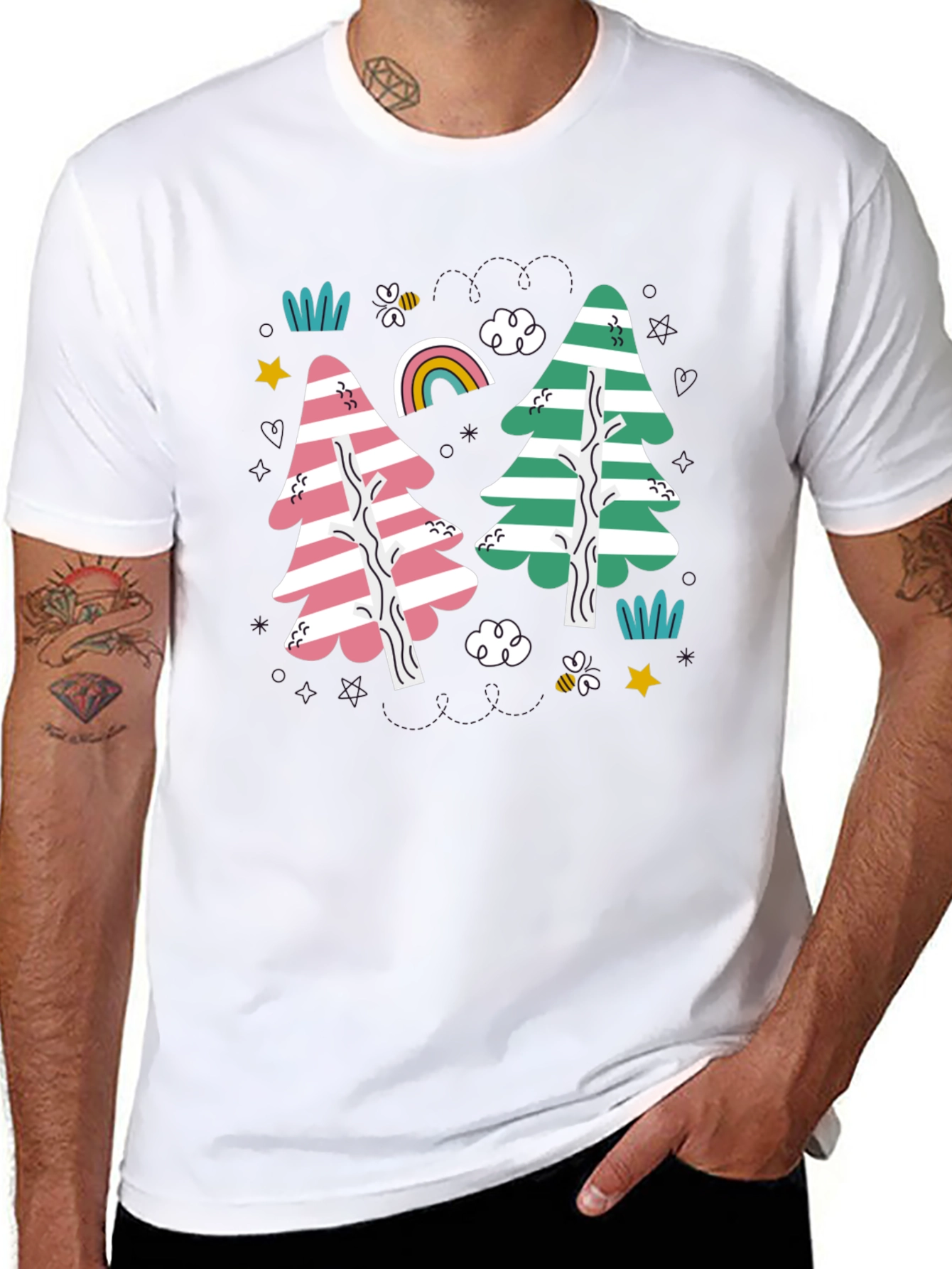 Striped Trees Black T-Shirt