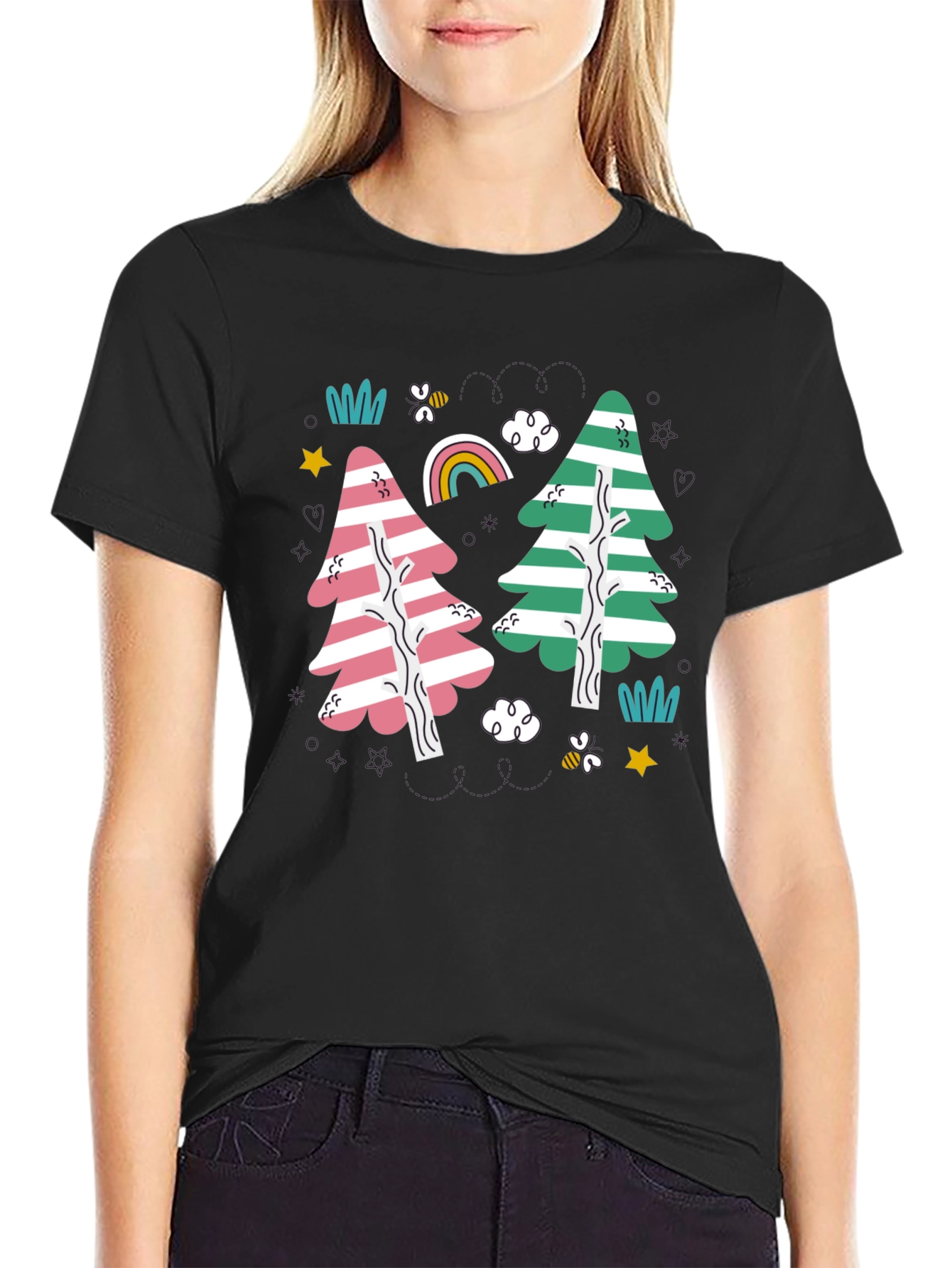 Striped Trees Black T-Shirt