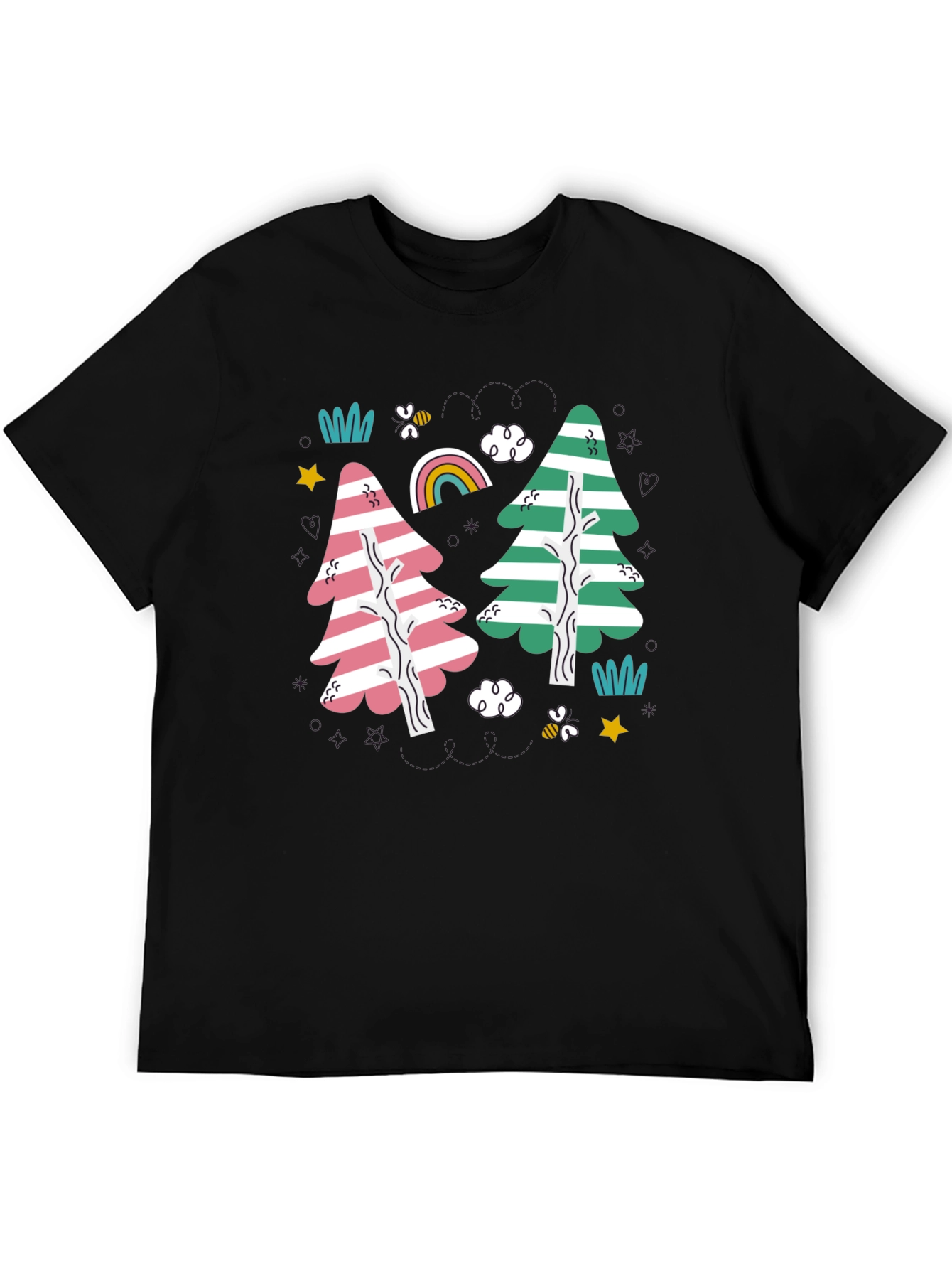 Striped Trees Black T-Shirt