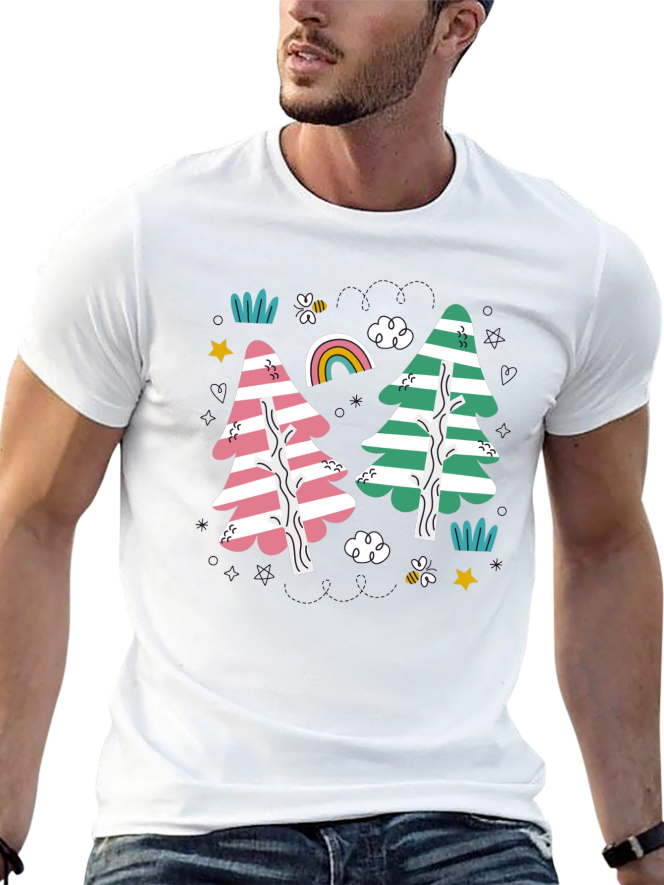Striped Trees Black T-Shirt