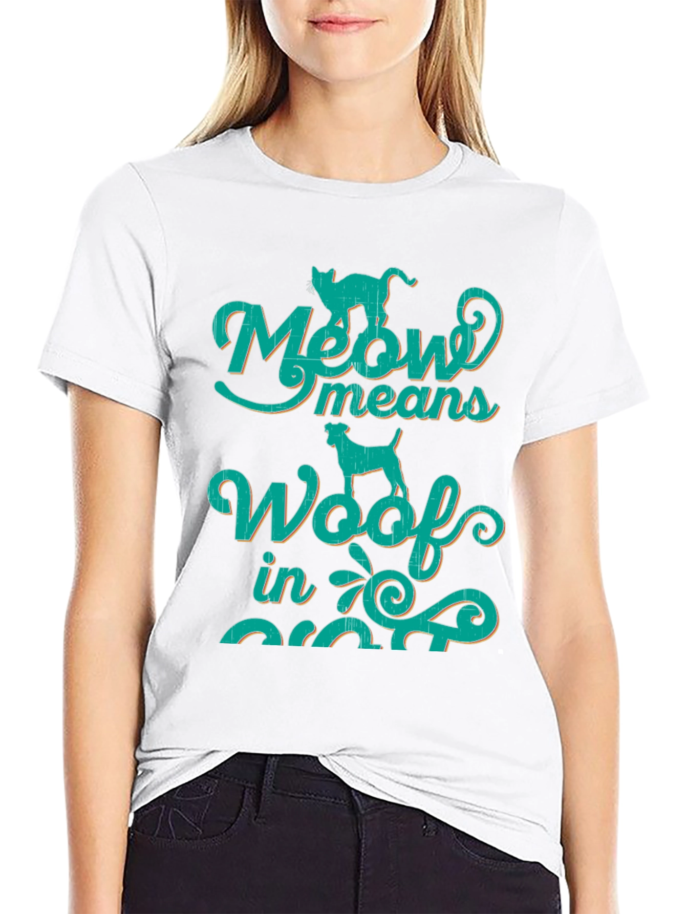 Meow Means Woof in Cat T-Shirt