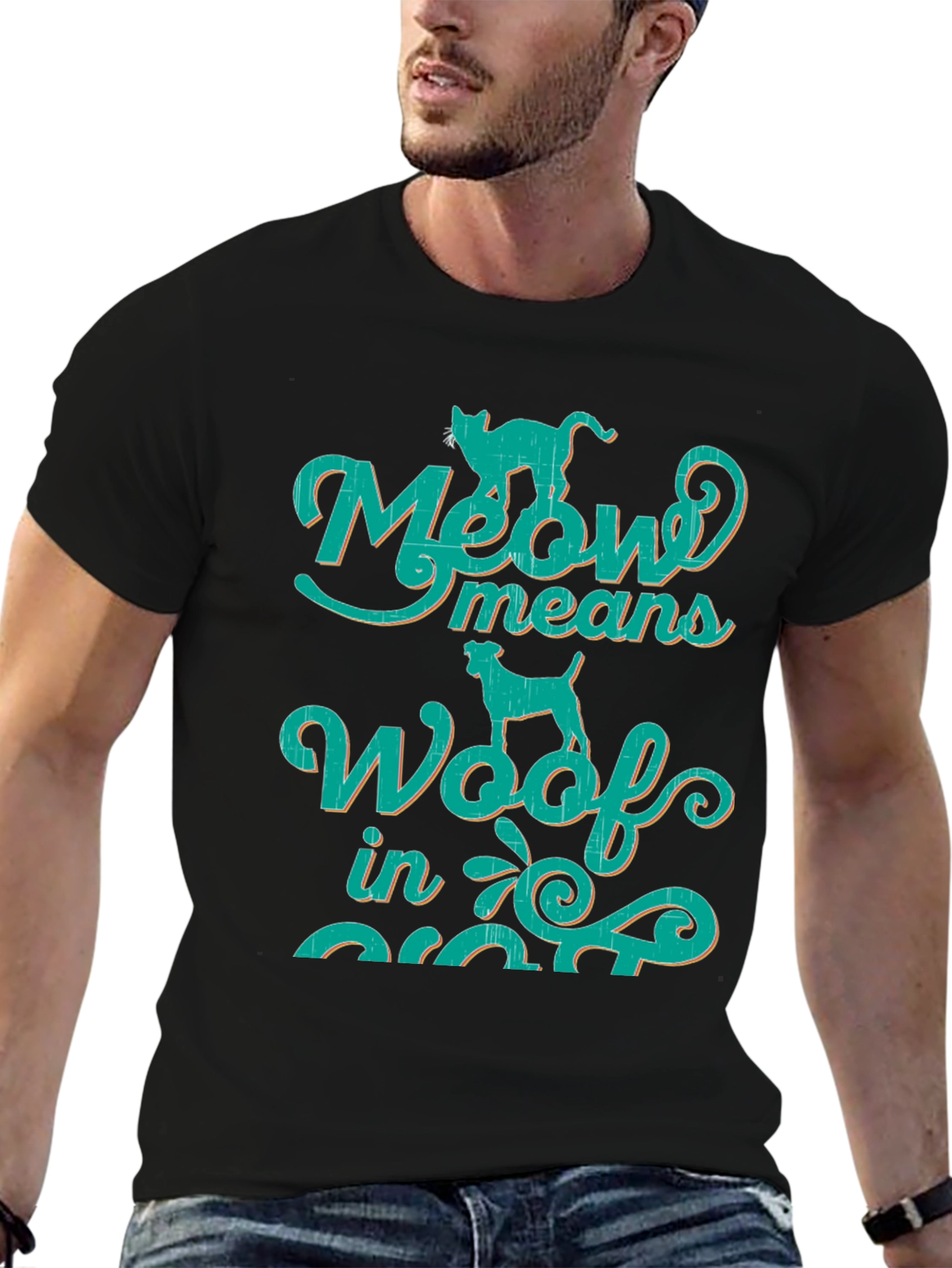 Meow Means Woof in Cat T-Shirt
