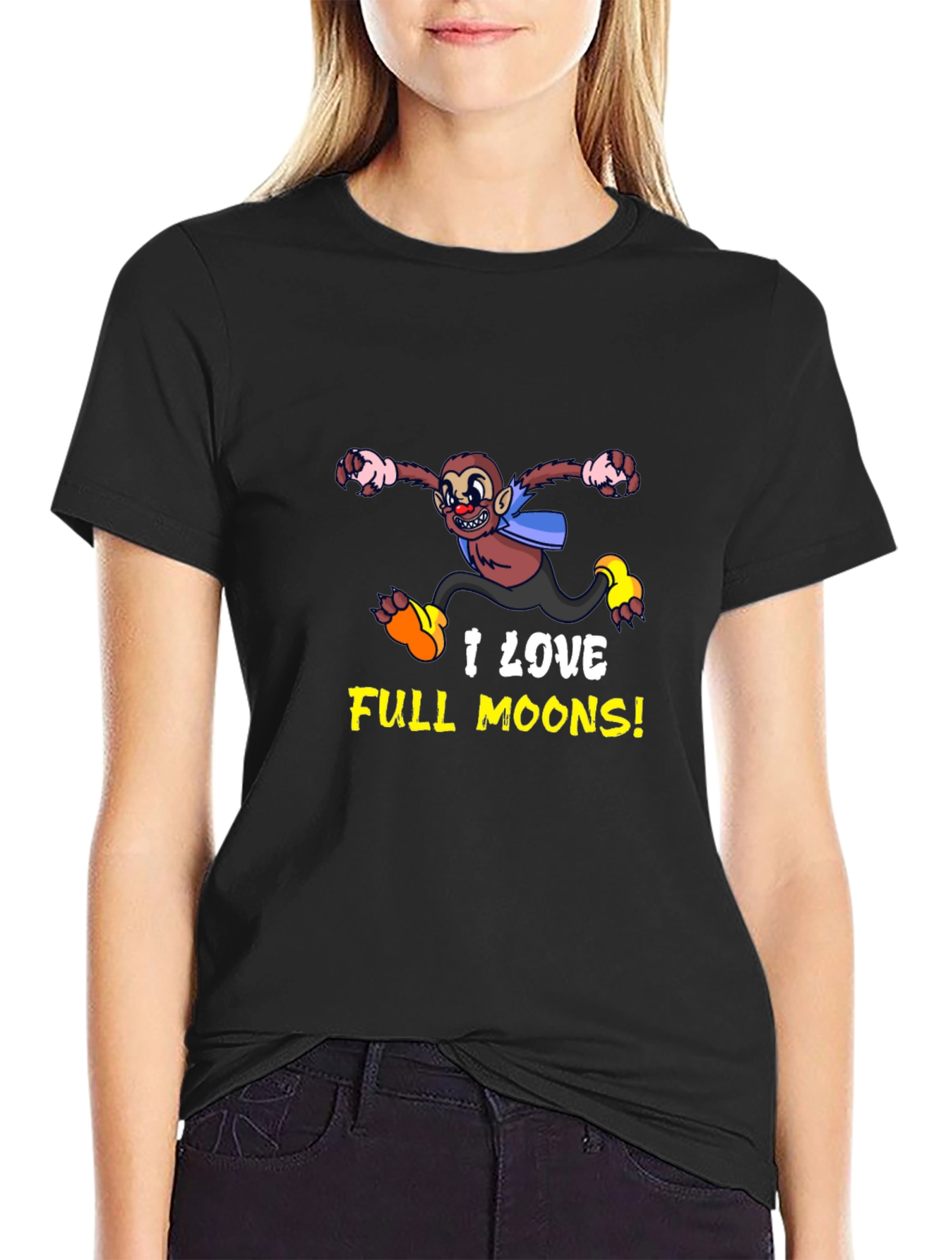 Funny Monkey I Love Full Moons Graphic Tee