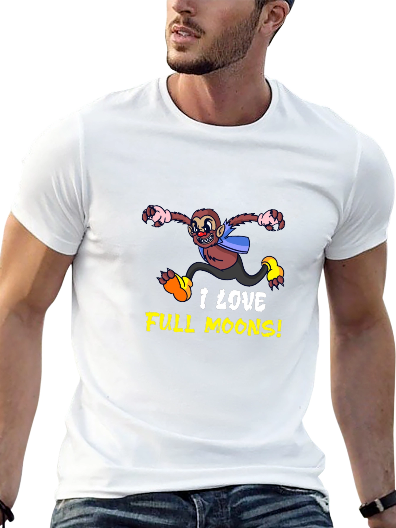 Funny Monkey I Love Full Moons Graphic Tee