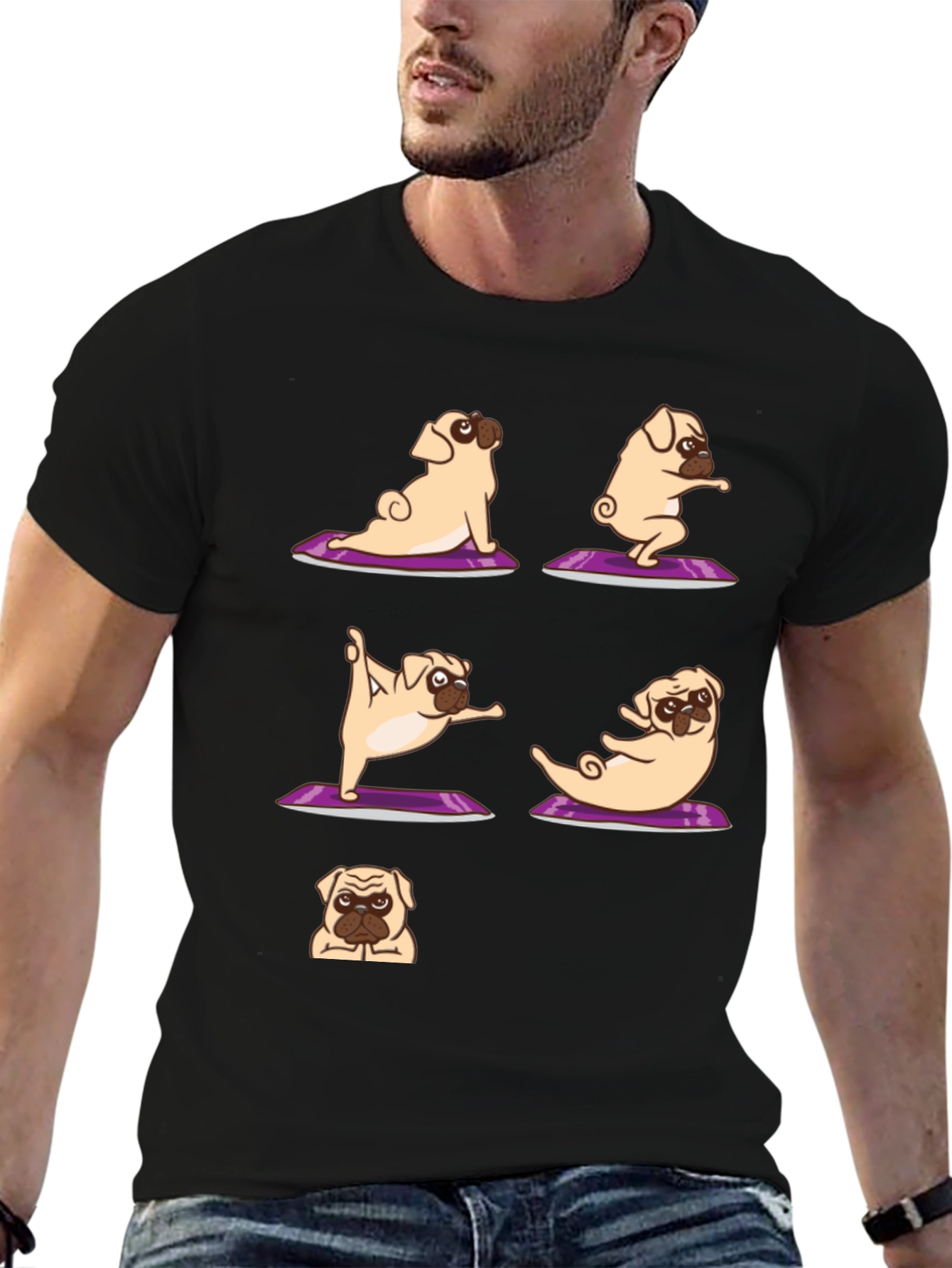 Yoga Pugs Black T-Shirt
