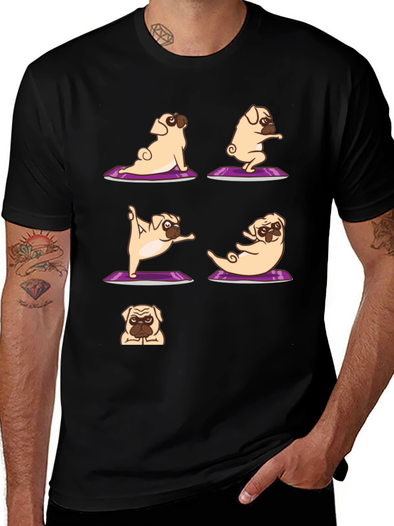 Yoga Pugs Black T-Shirt