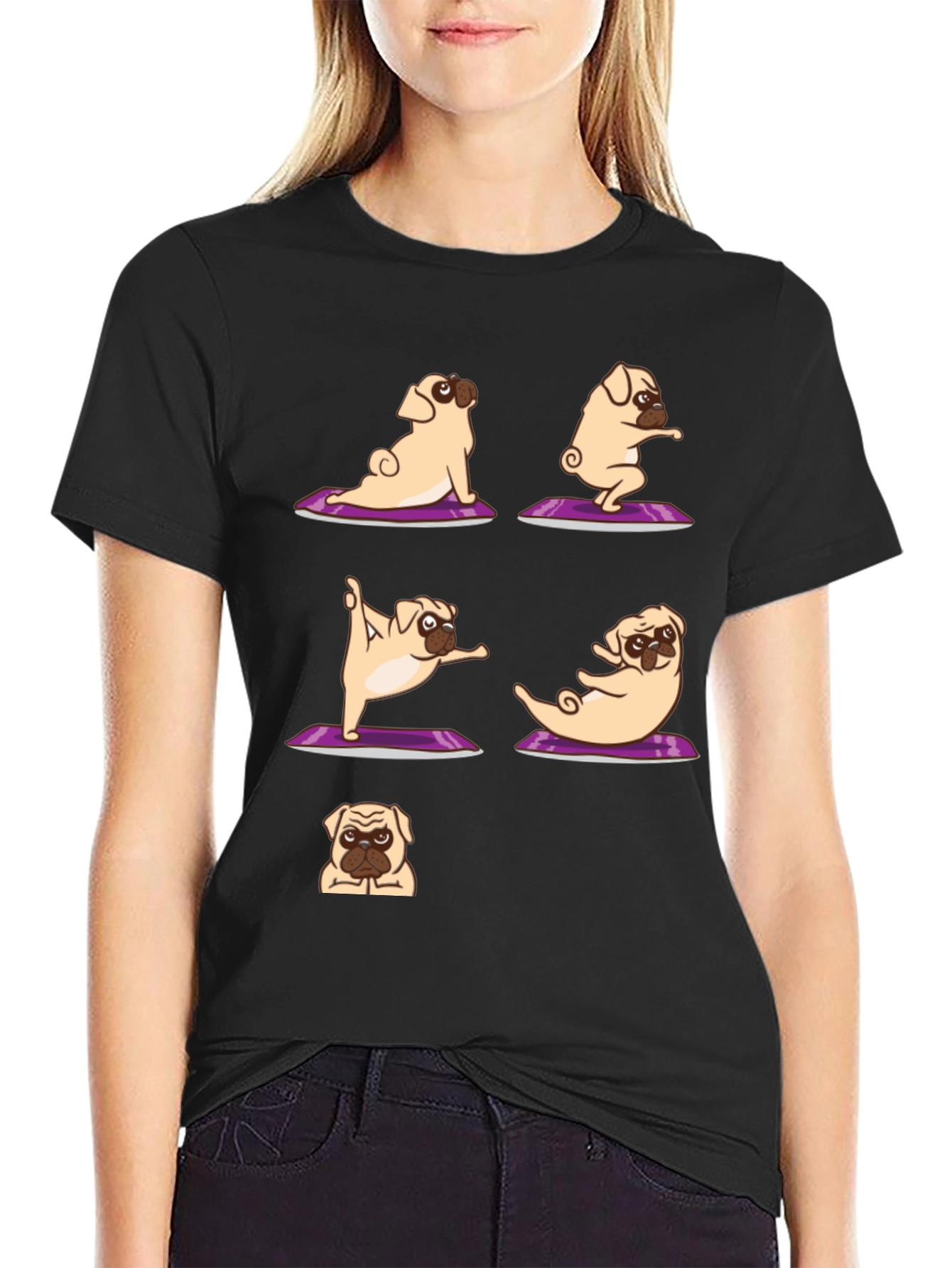 Yoga Pugs Black T-Shirt
