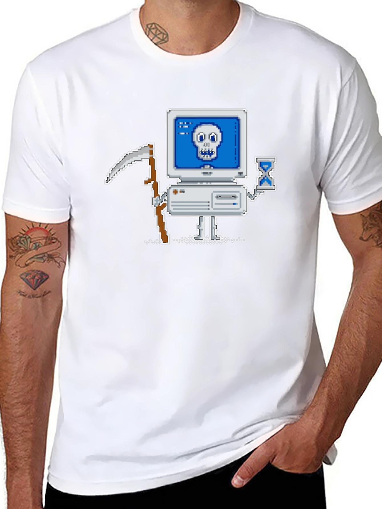 Retro Gamer T-Shirt - Pixel Art Computer Reaper