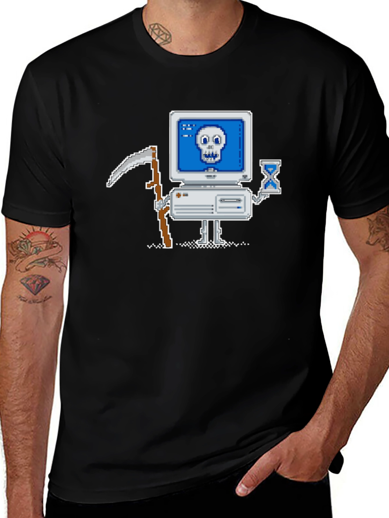 Retro Gamer T-Shirt - Pixel Art Computer Reaper