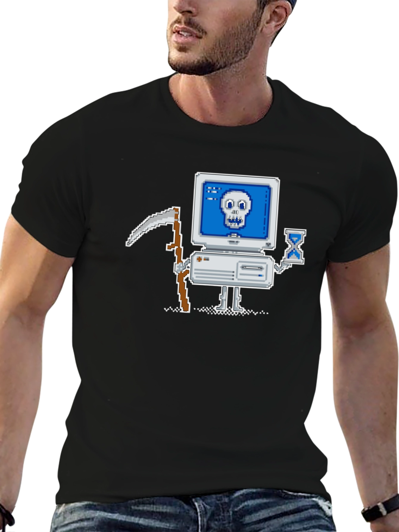Retro Gamer T-Shirt - Pixel Art Computer Reaper