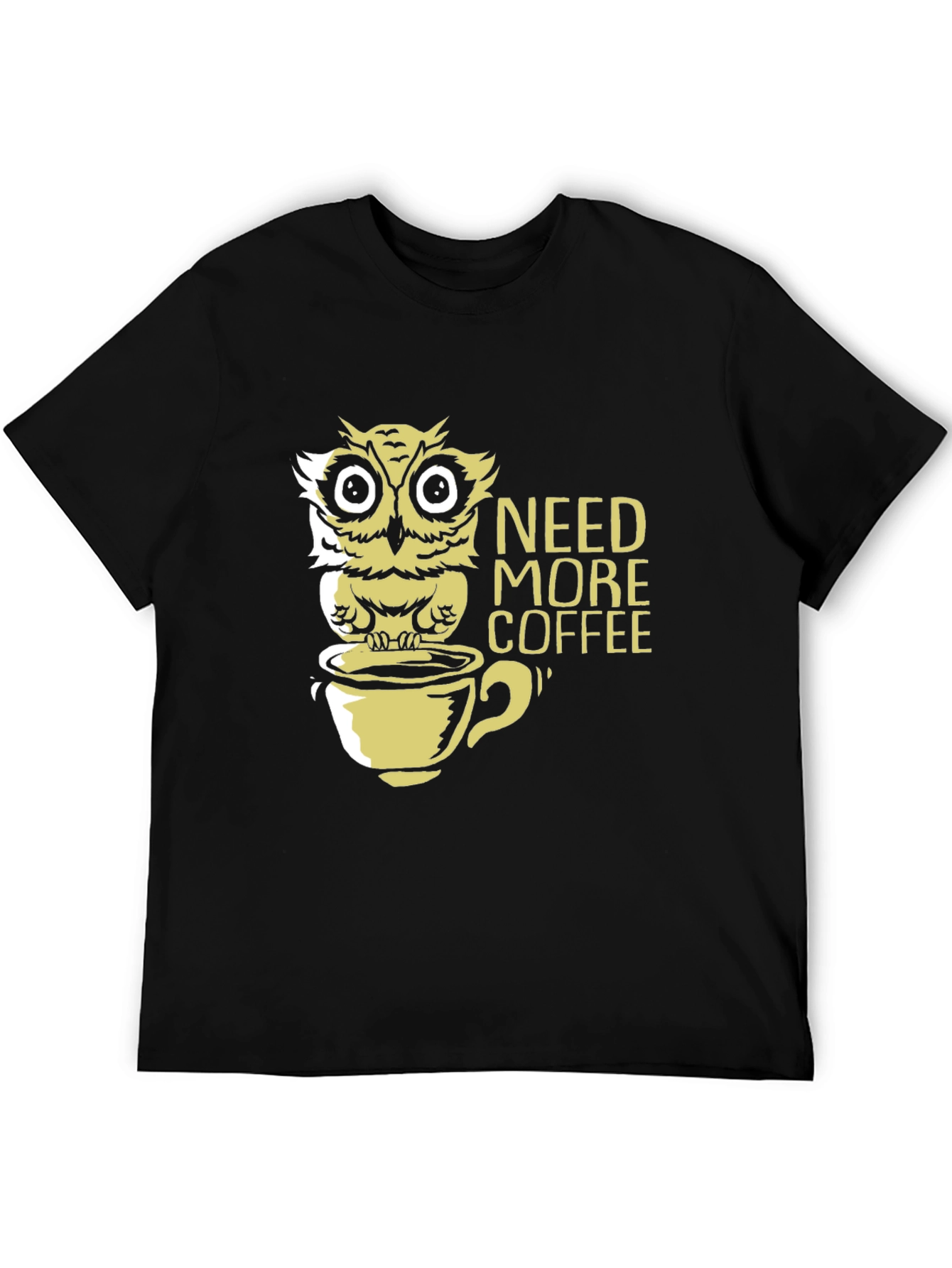 Need More Coffee Owl Graphic Tee - Black