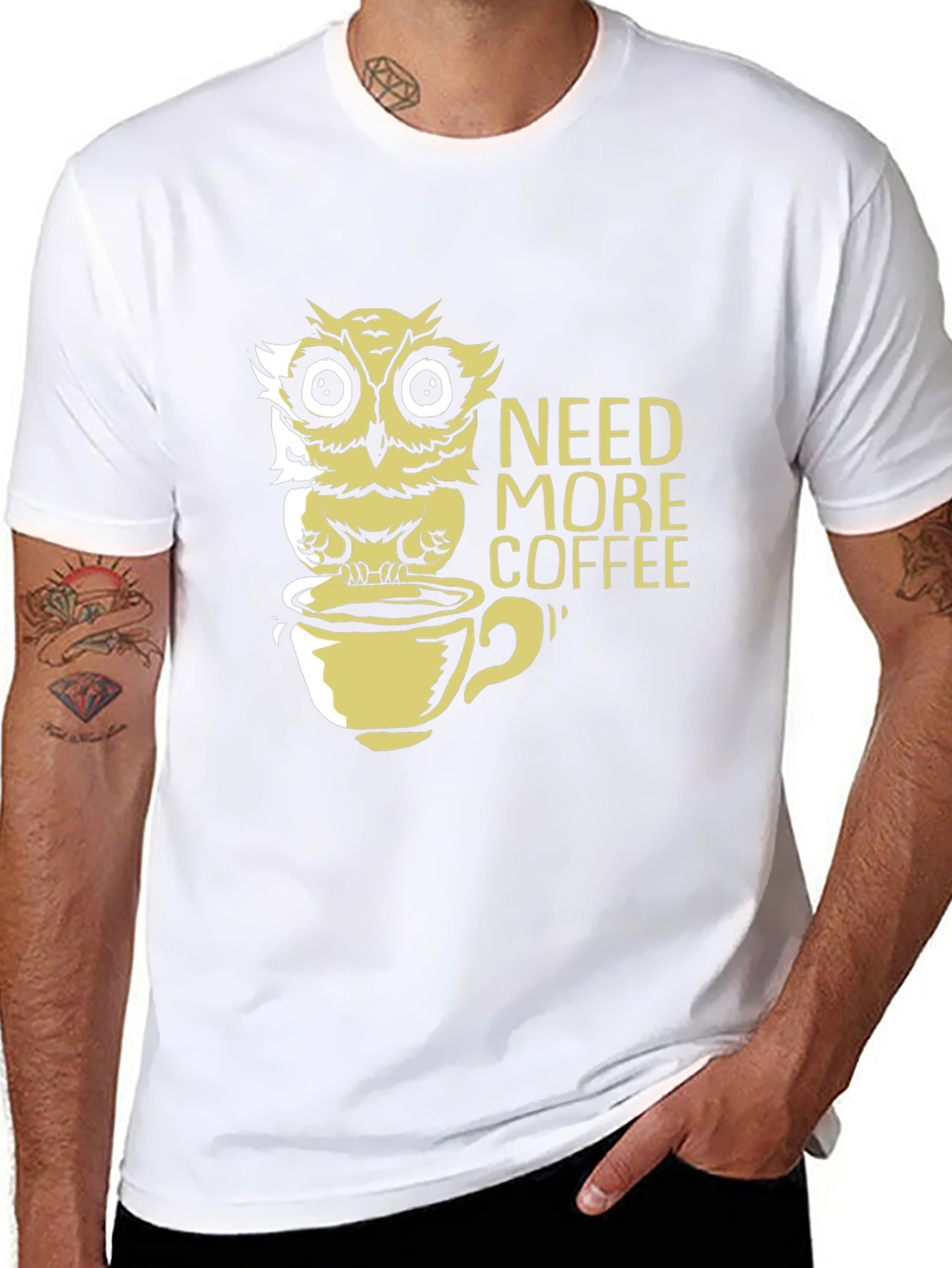 Need More Coffee Owl Graphic Tee - Black