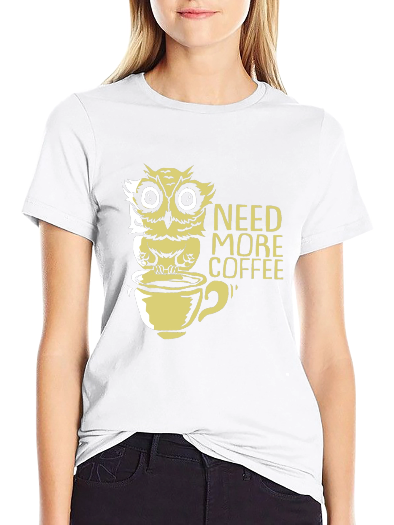 Need More Coffee Owl Graphic Tee - Black