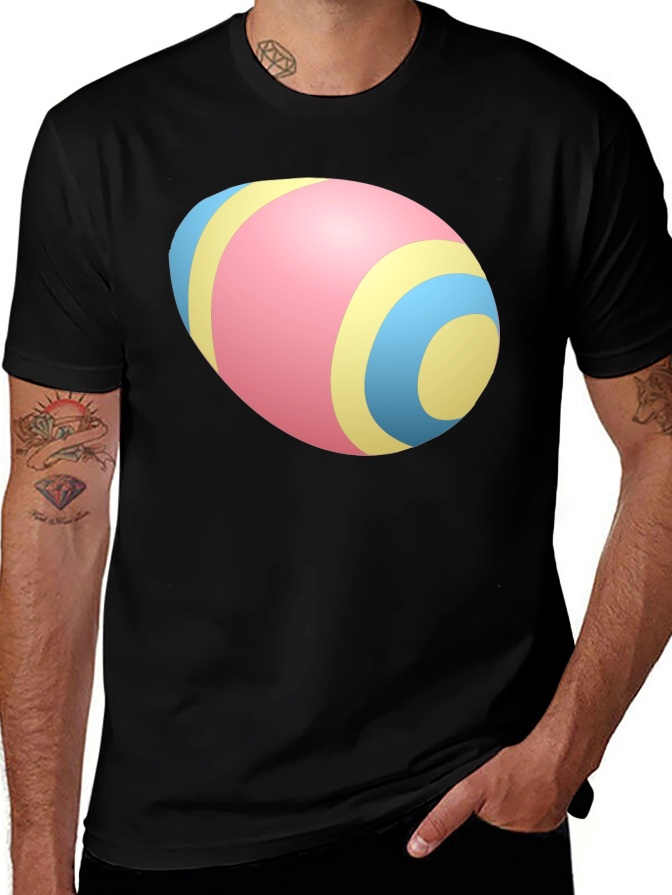 Easter Egg Pattern Black T-Shirt