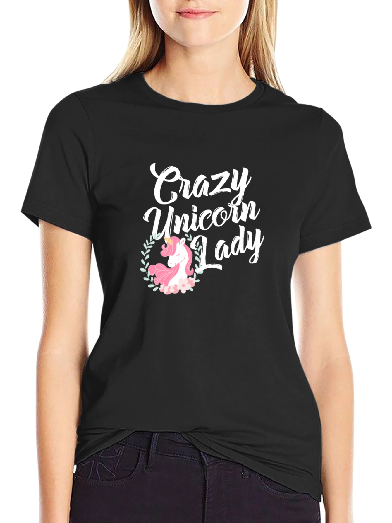 Crazy Unicorn Lady Black T-Shirt
