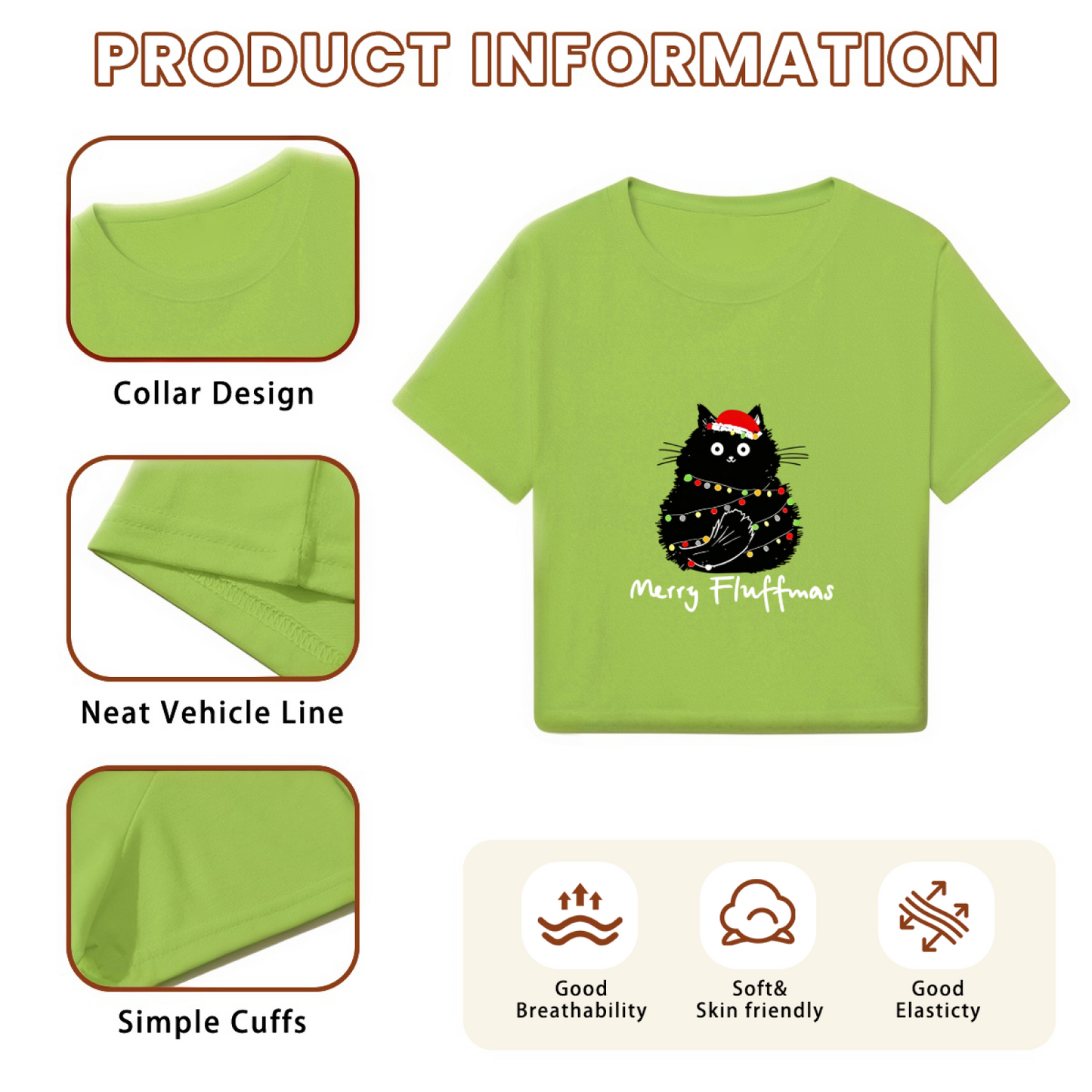 Merry Fluffmas Black Cat Tangled In Xmas Lights Cute Holiday Crop Tee