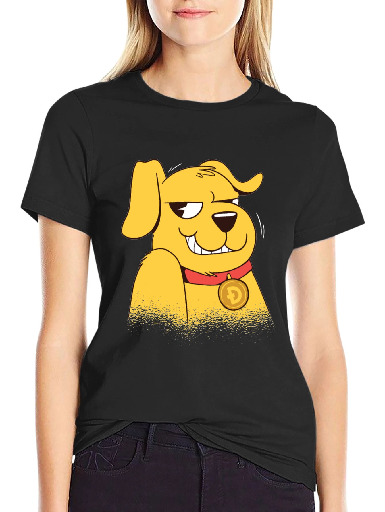Doge Cartoon Graphic Black T-Shirt