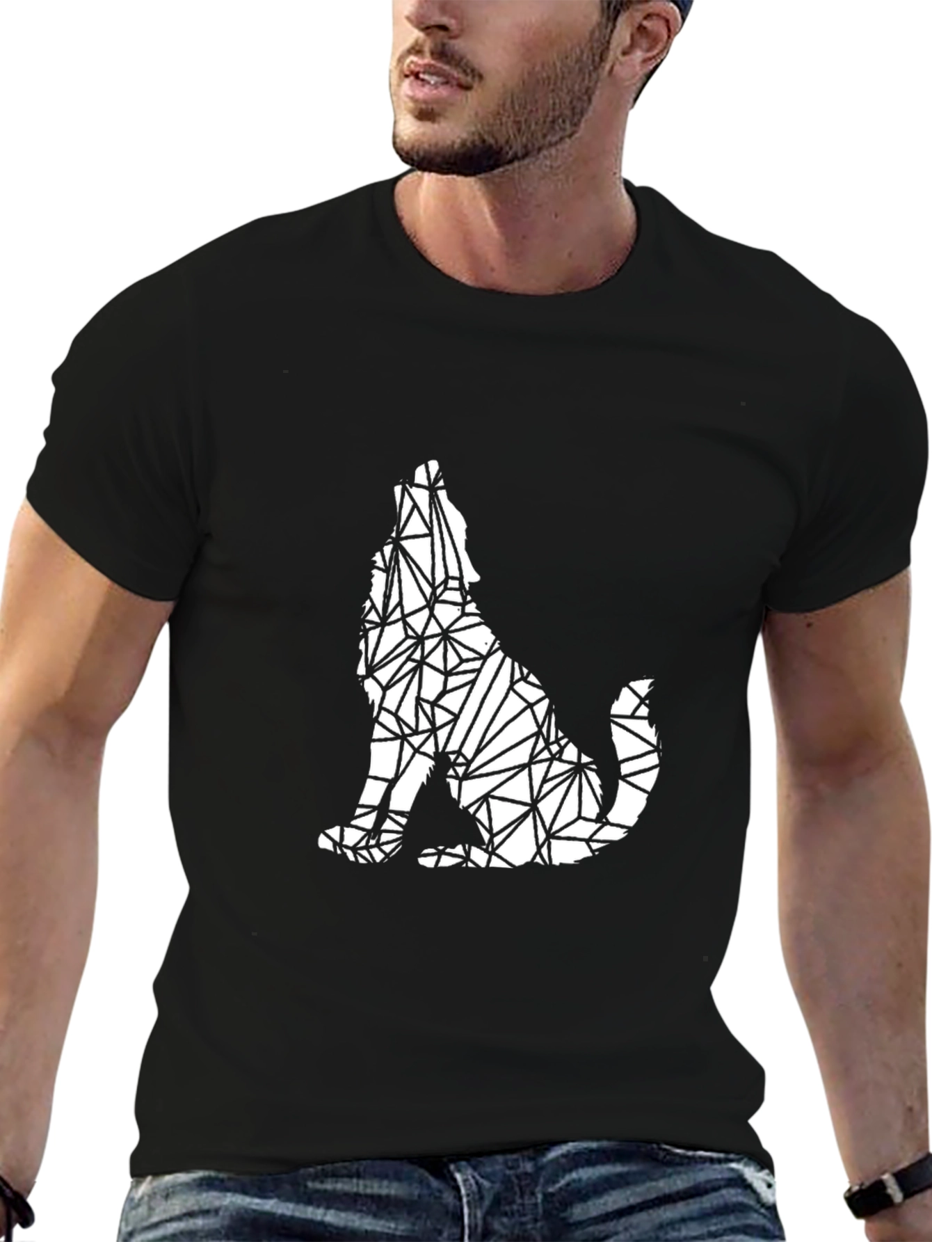 Geometric Wolf Black T-Shirt