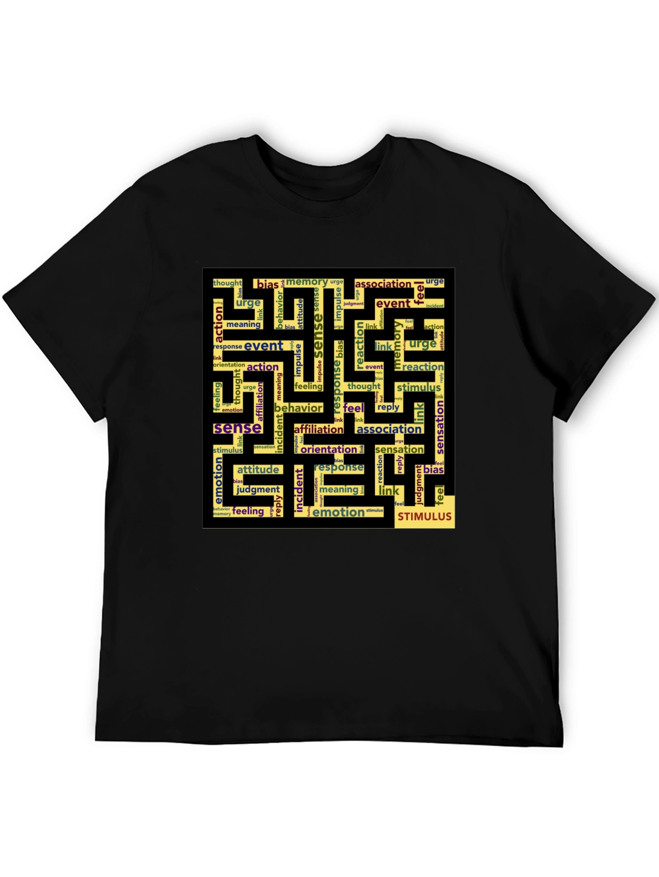 Sense Maze Black T-Shirt - Word Art Design