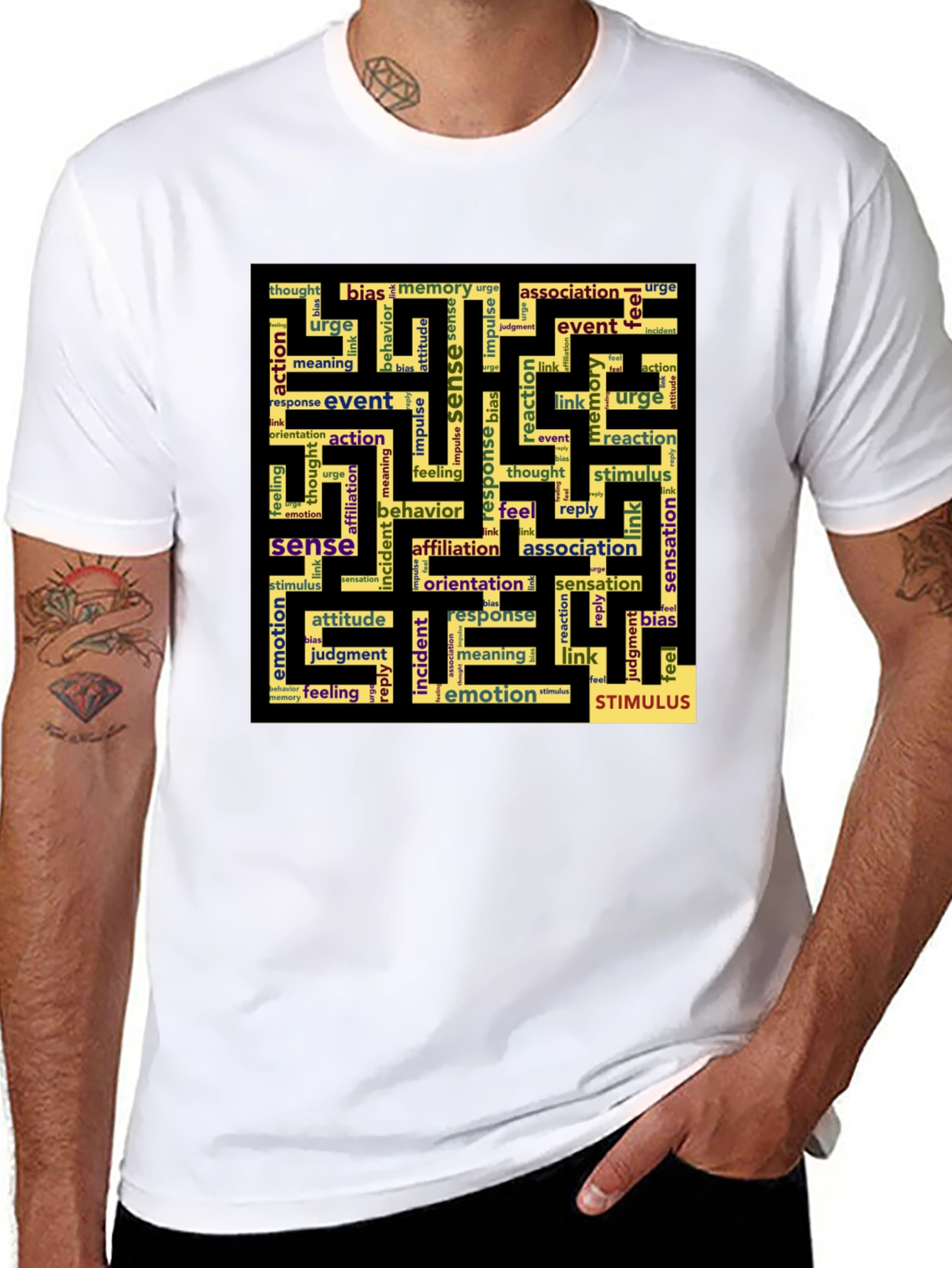 Sense Maze Black T-Shirt - Word Art Design