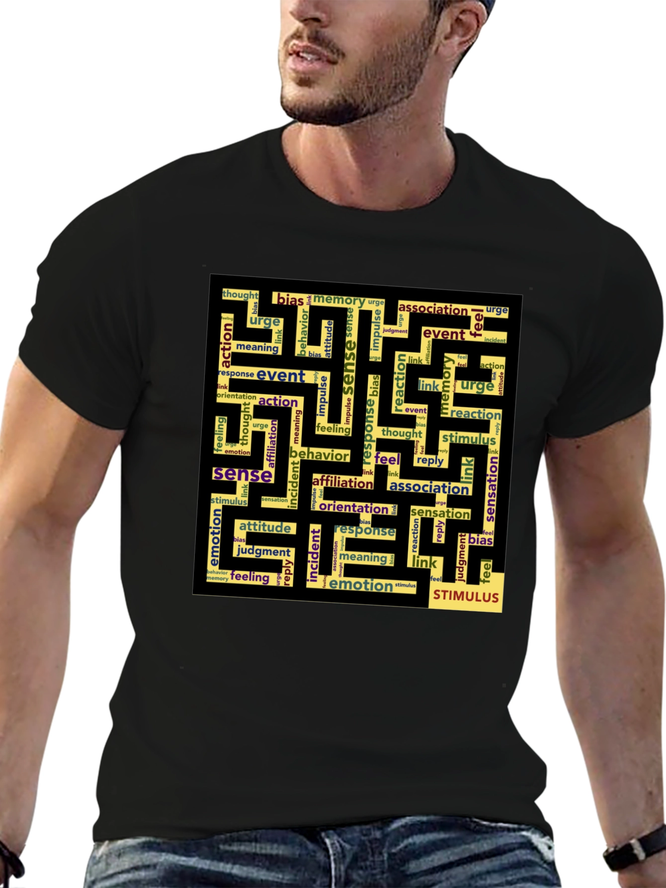 Sense Maze Black T-Shirt - Word Art Design