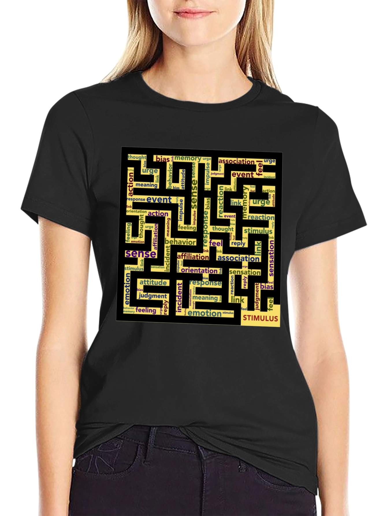 Sense Maze Black T-Shirt - Word Art Design