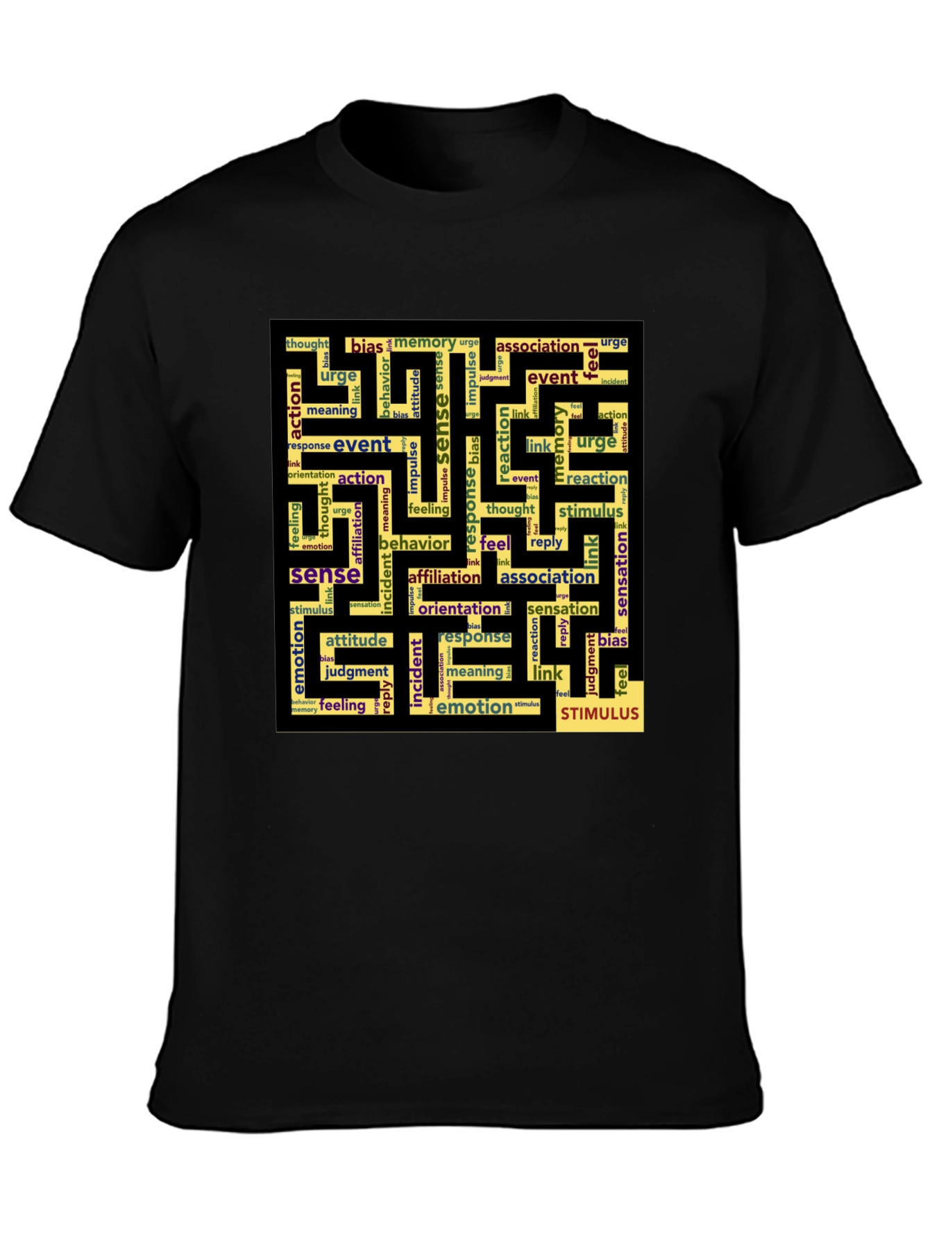Sense Maze Black T-Shirt - Word Art Design