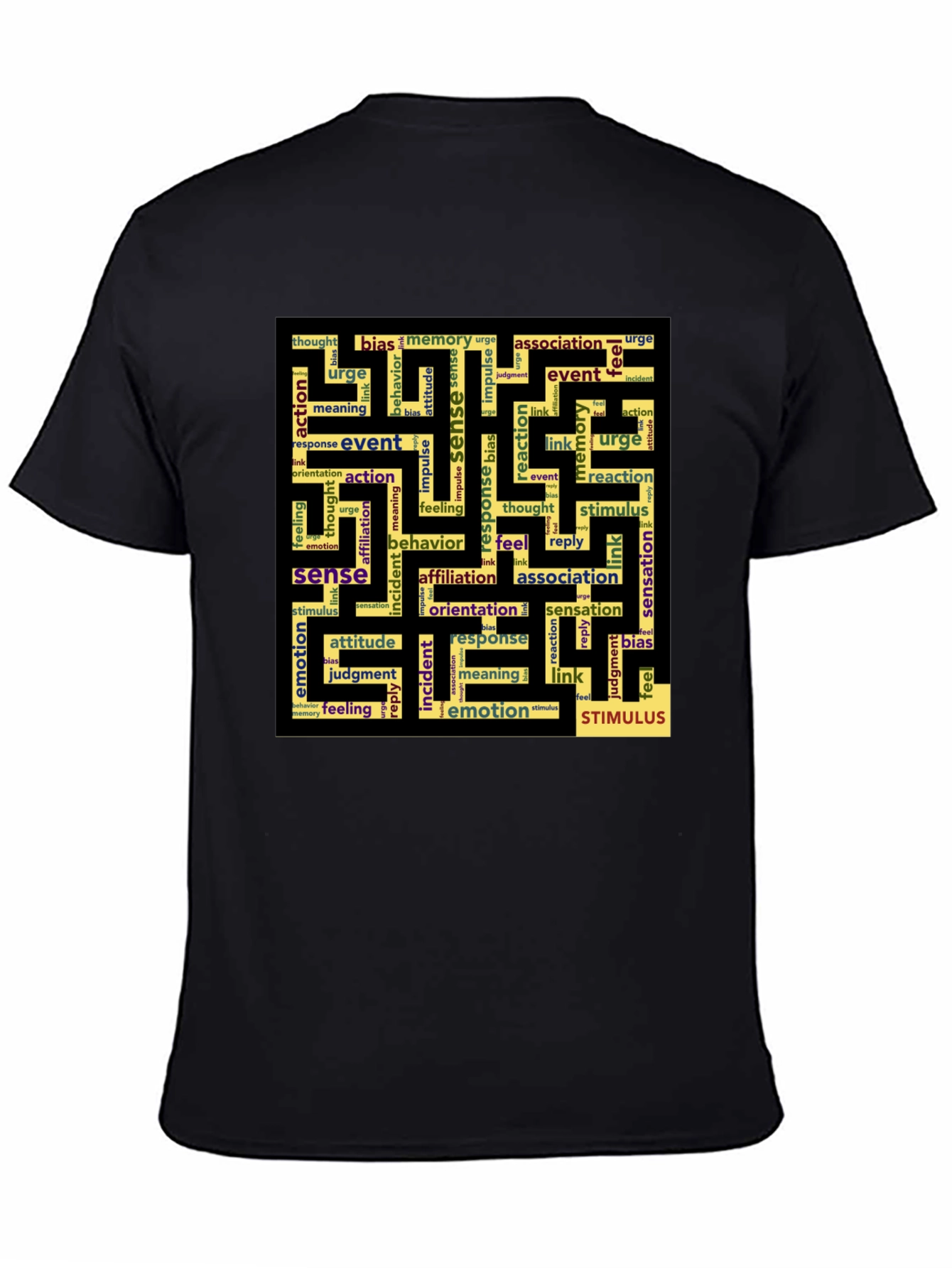 Sense Maze Black T-Shirt - Word Art Design