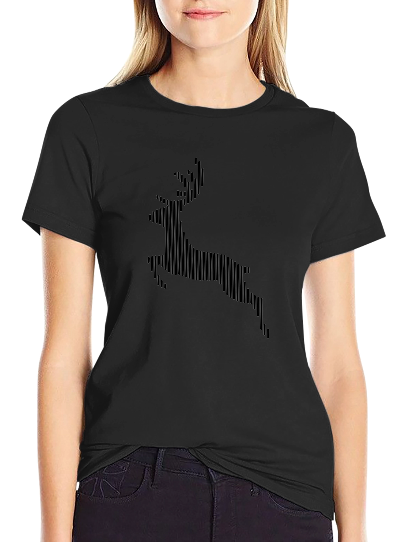 Stripped Deer Graphic Black T-Shirt