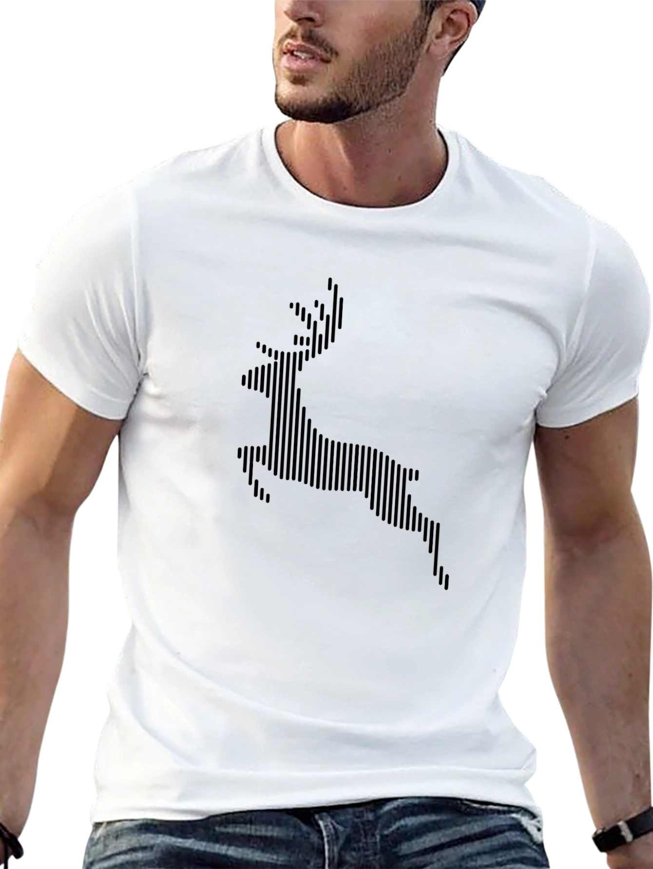 Stripped Deer Graphic Black T-Shirt