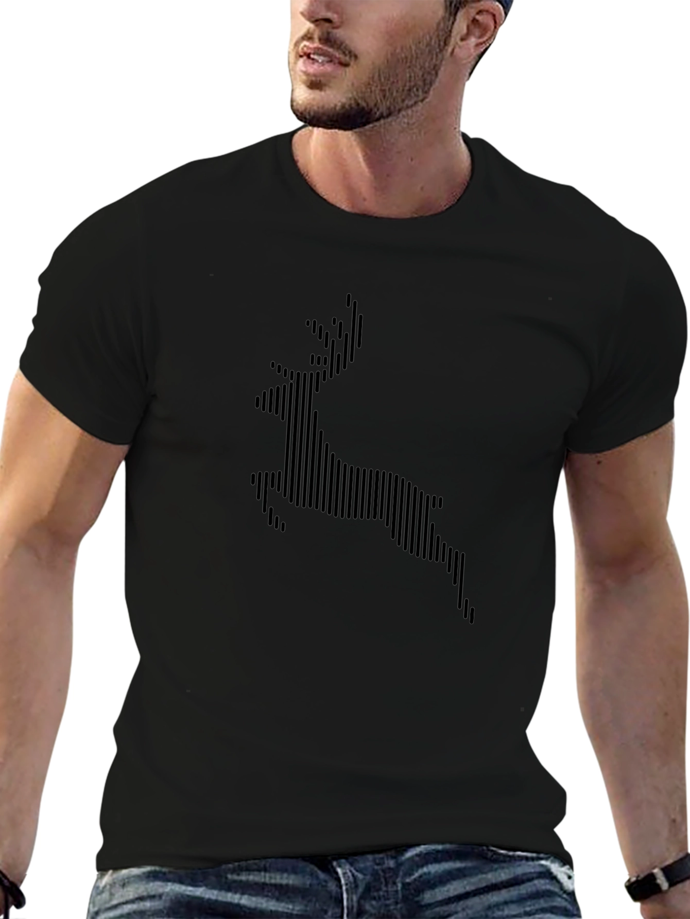 Stripped Deer Graphic Black T-Shirt