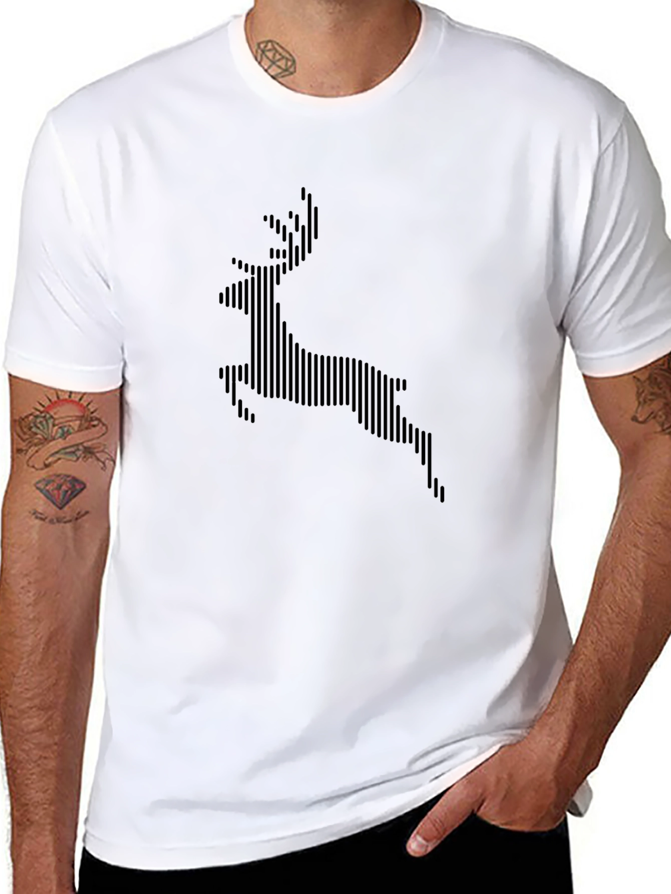 Stripped Deer Graphic Black T-Shirt