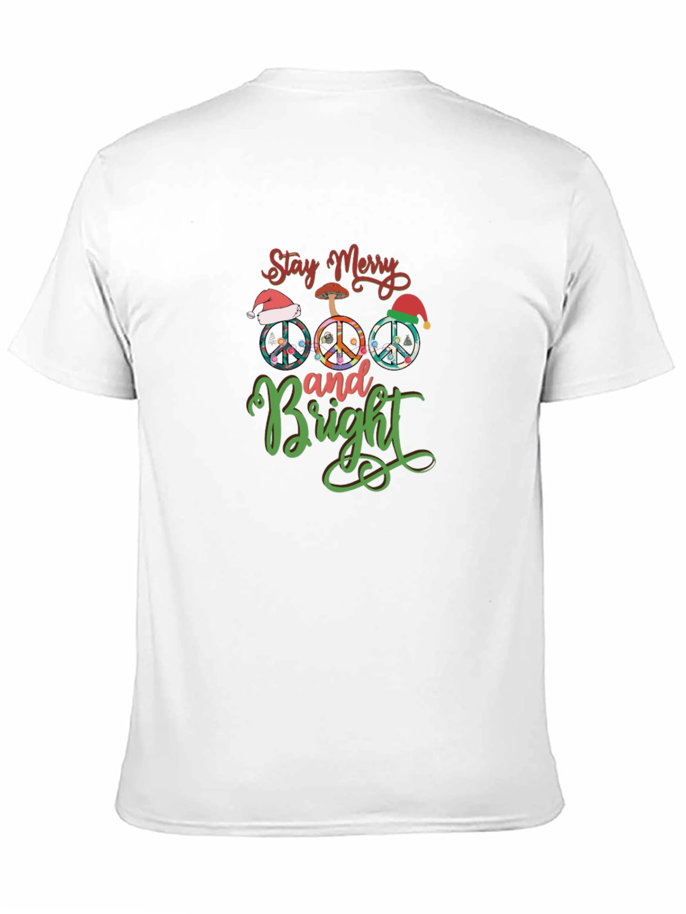 Stay Merry and Bright Christmas Peace Sign Graphic Tee