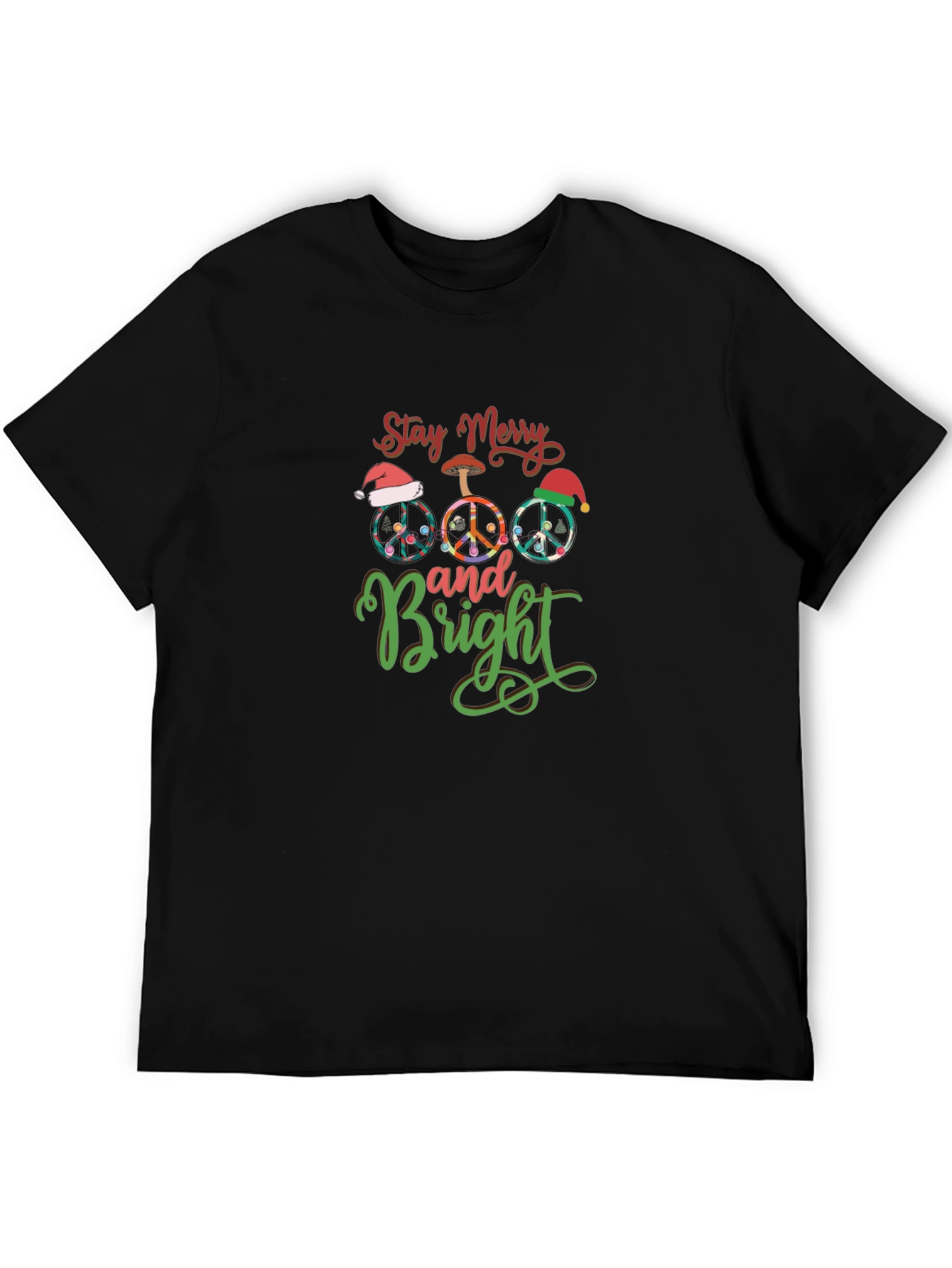 Stay Merry and Bright Christmas Peace Sign Graphic Tee