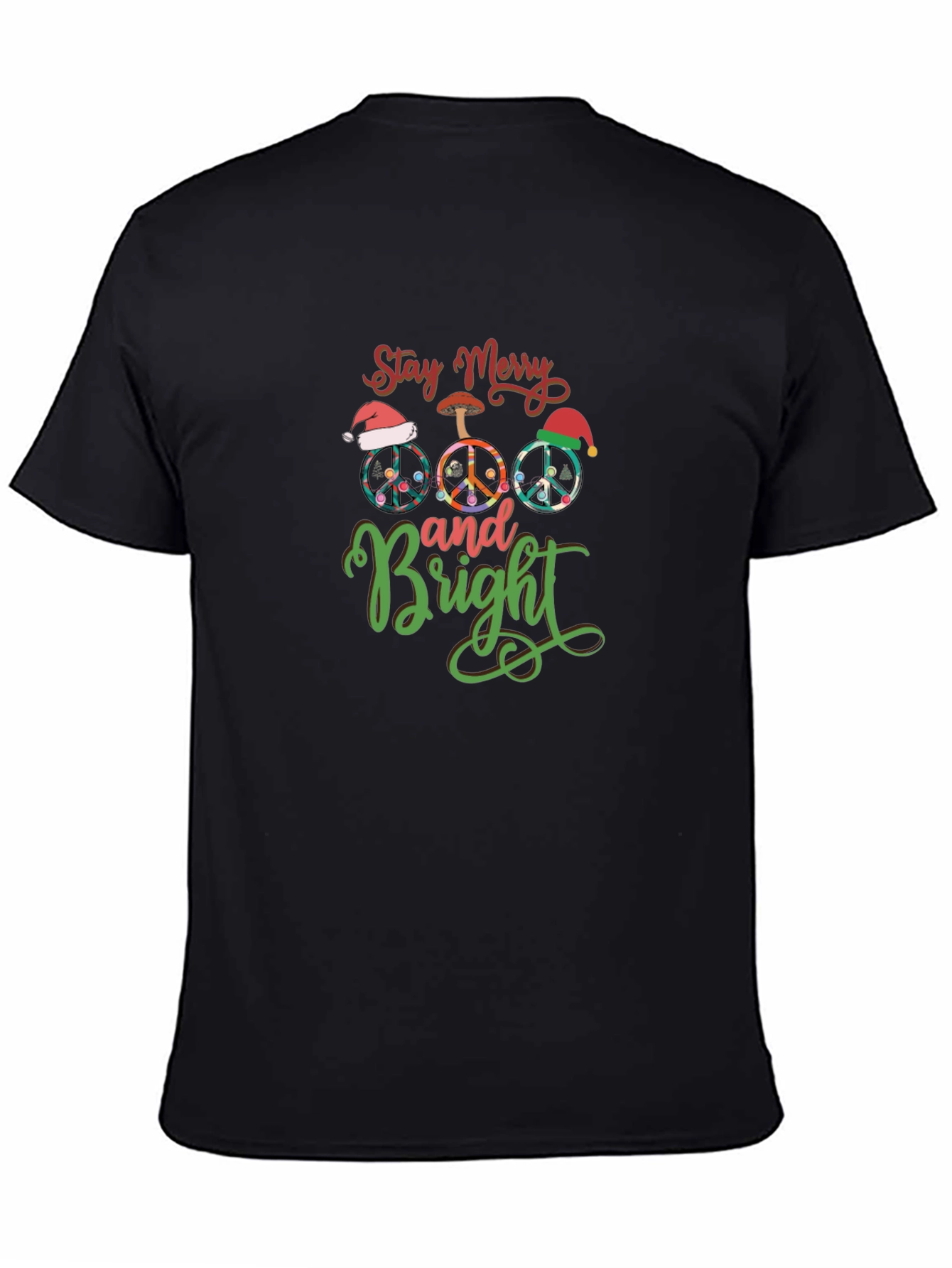 Stay Merry and Bright Christmas Peace Sign Graphic Tee