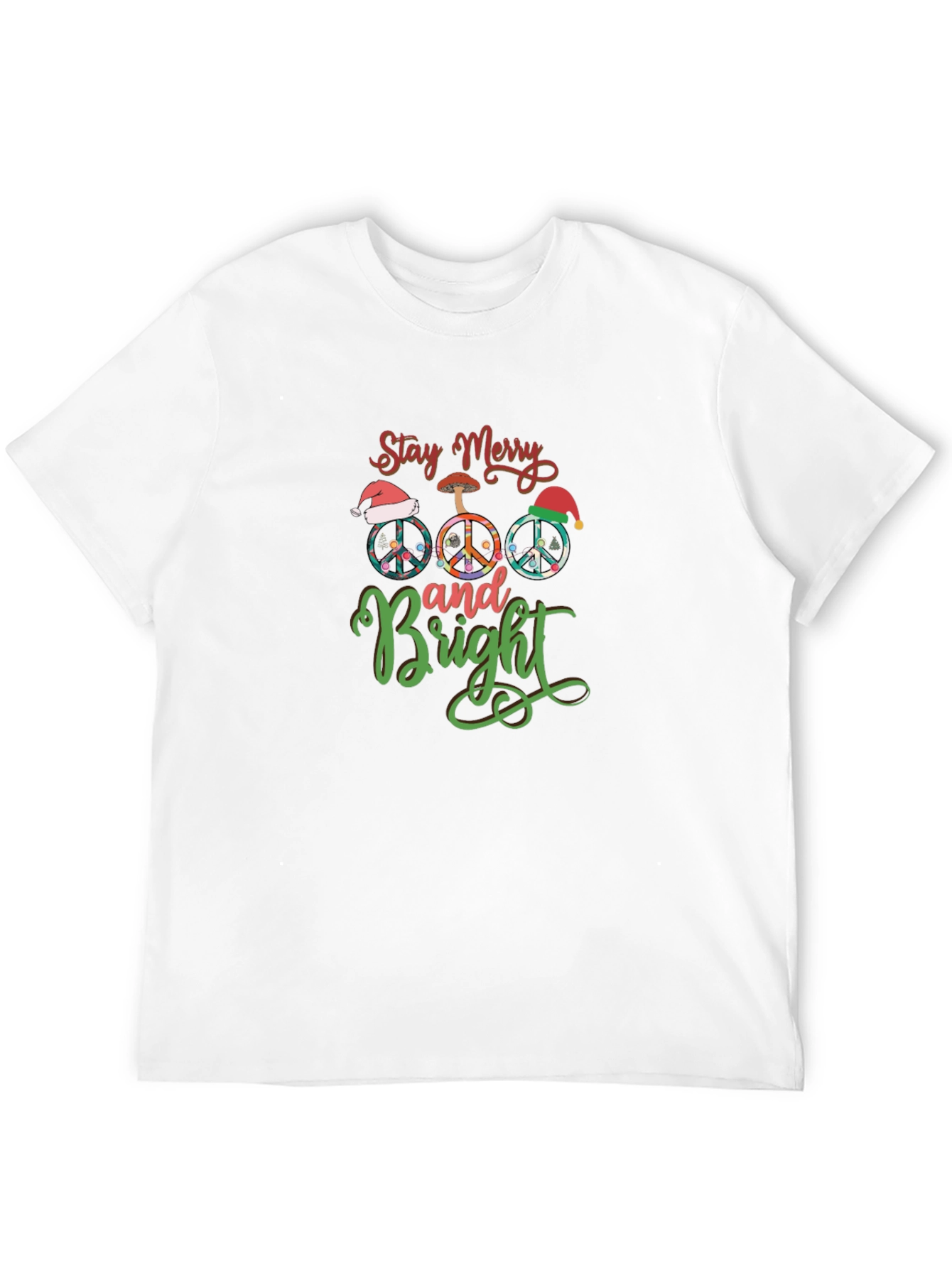 Stay Merry and Bright Christmas Peace Sign Graphic Tee