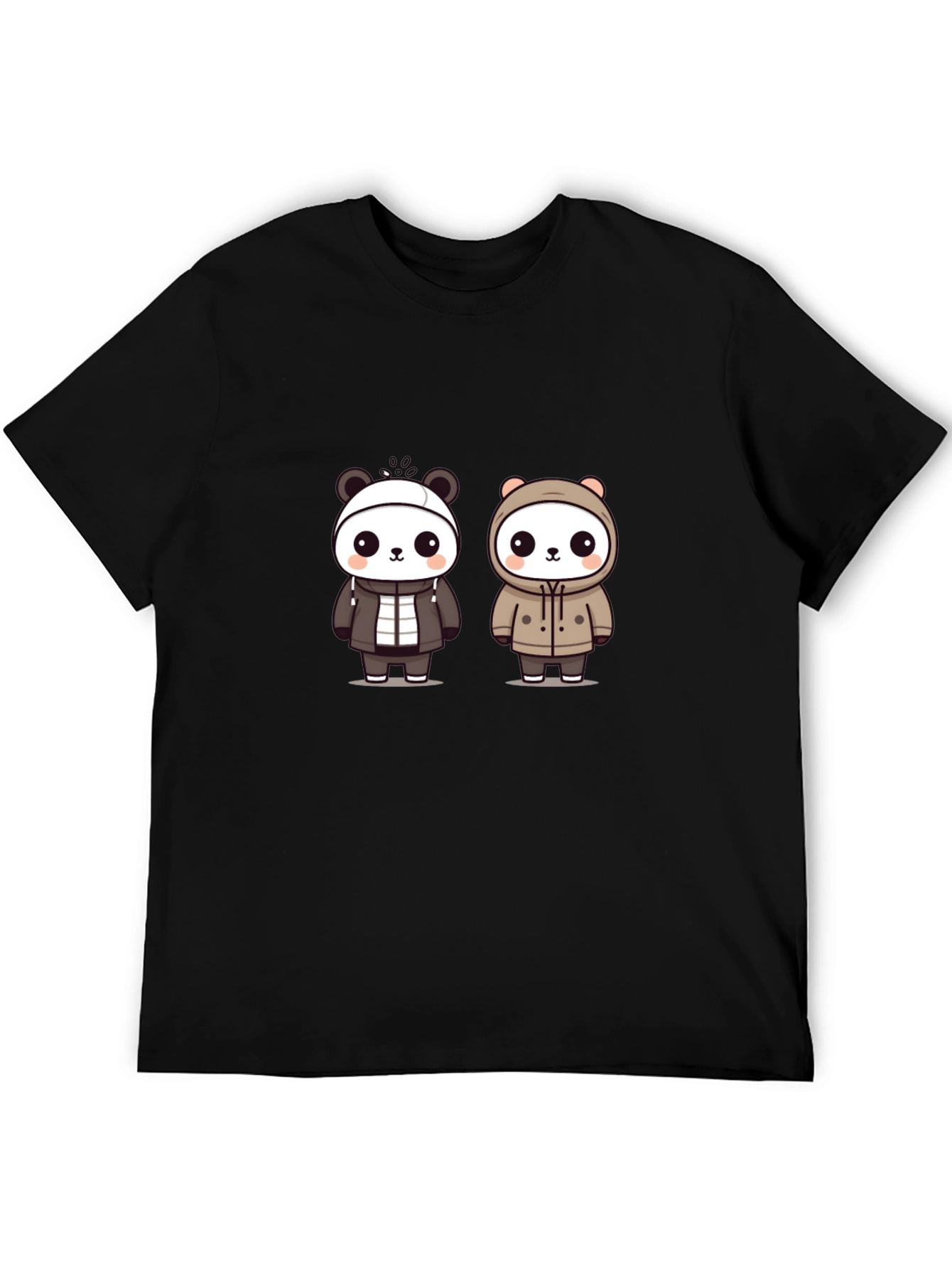 Cute Panda Duo Graphic Tee - Black
