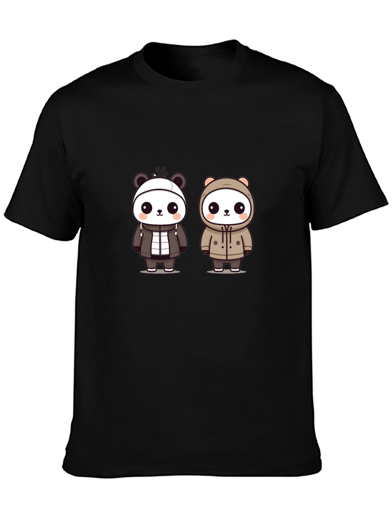 Cute Panda Duo Graphic Tee - Black